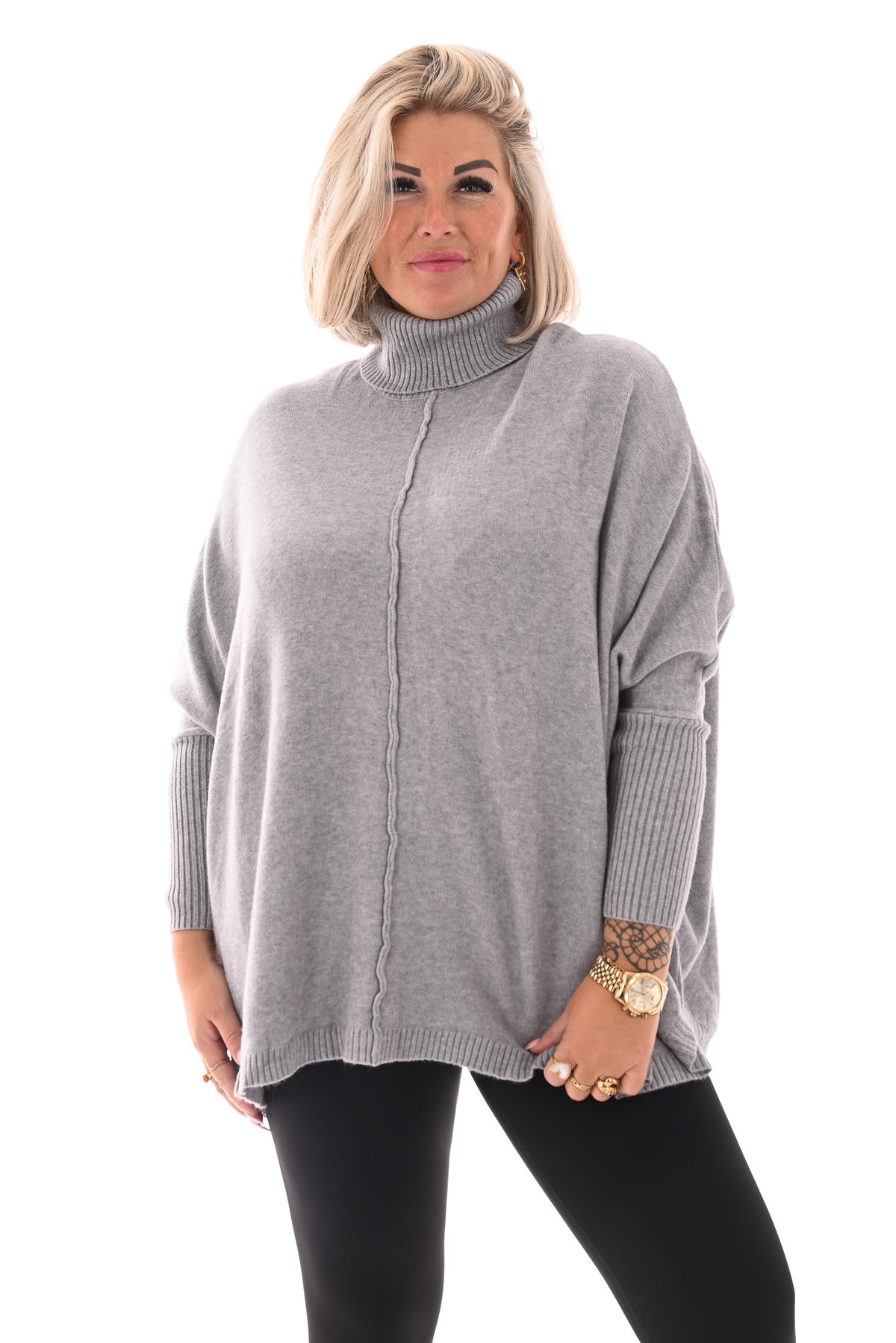 Tuniek met col en streep grijs