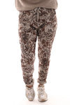 Stretchbroek bloemenprint beige