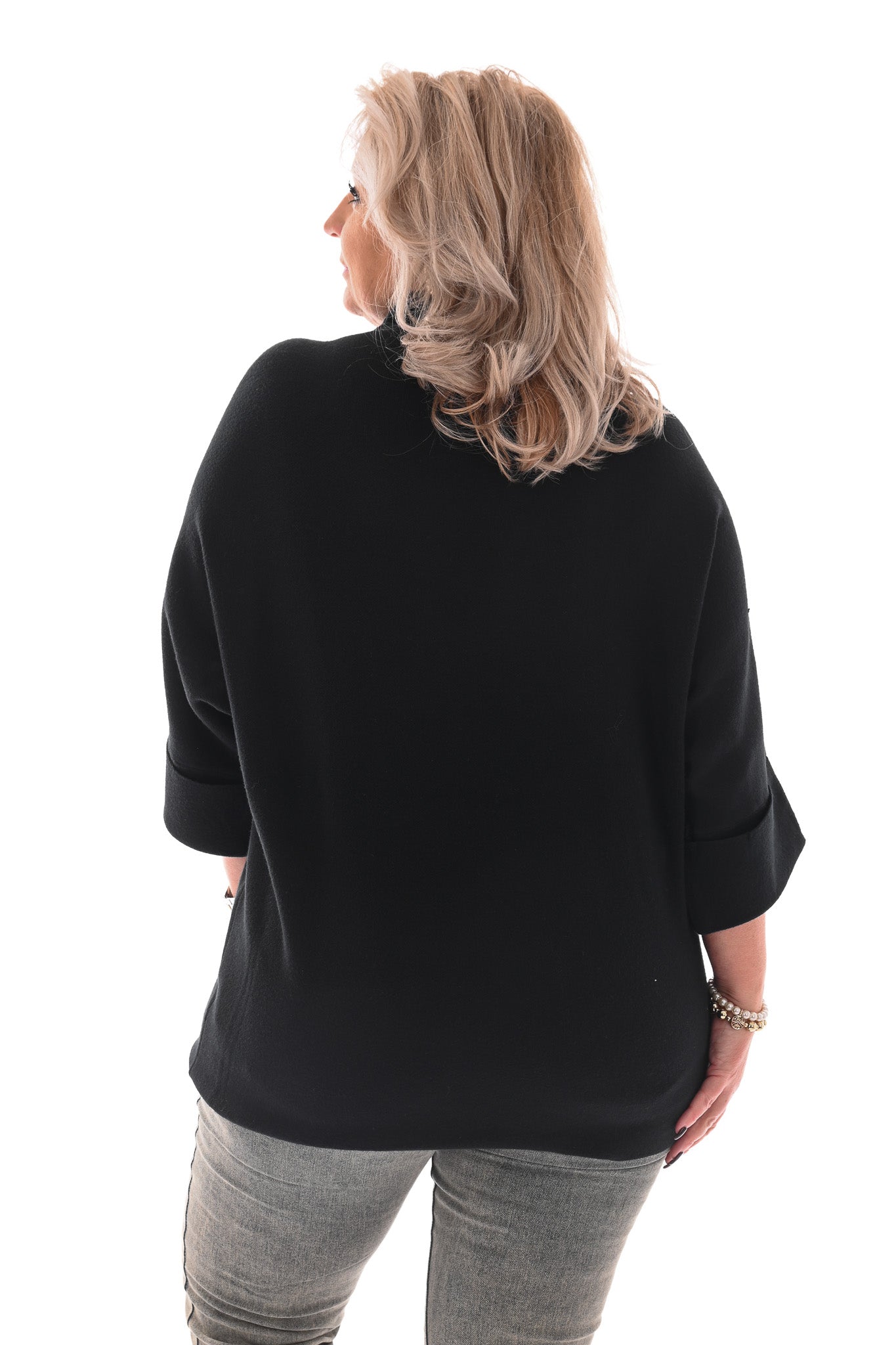 Top met glitterbies en grove knoop zwart