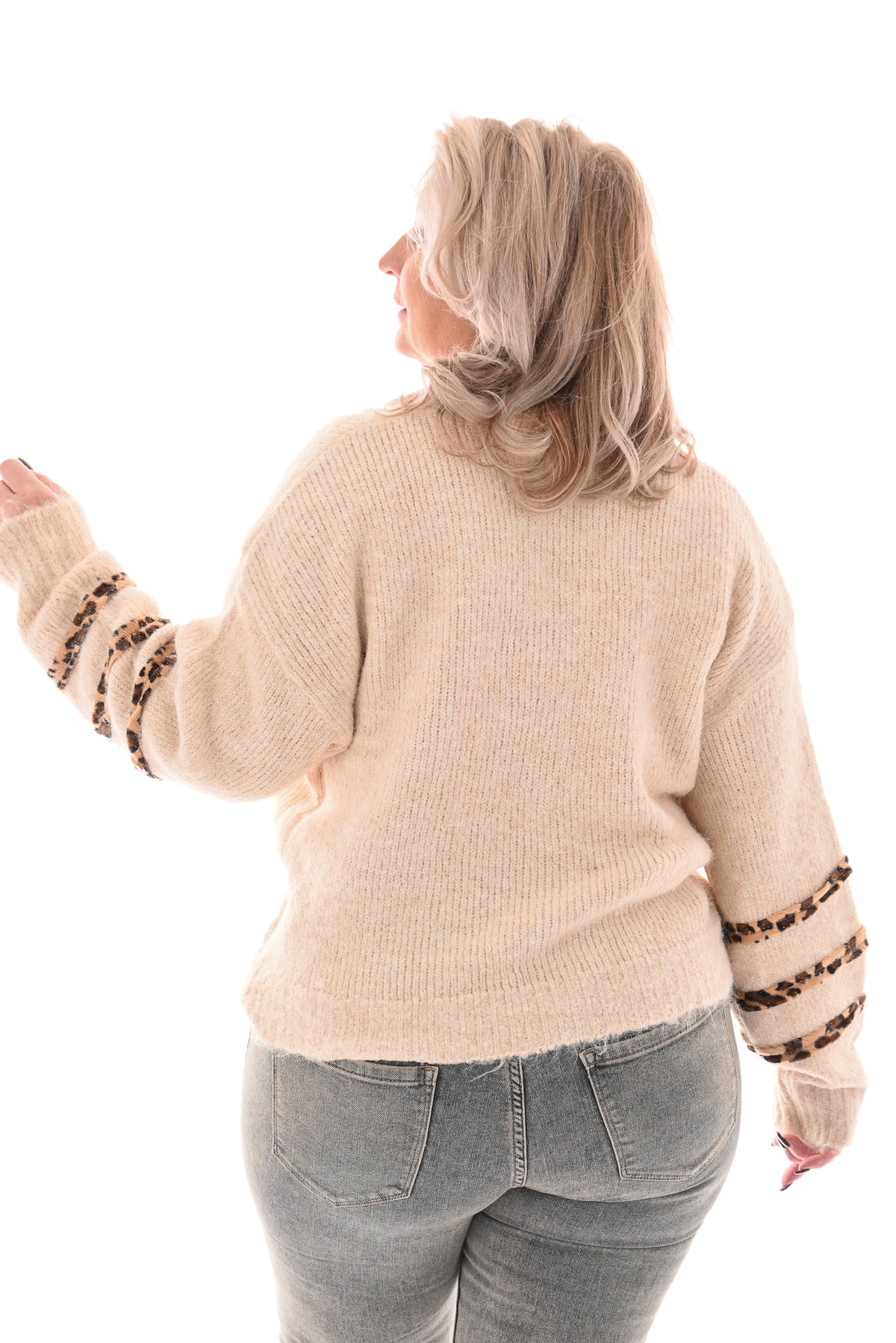 Vest doorknoop panter creme