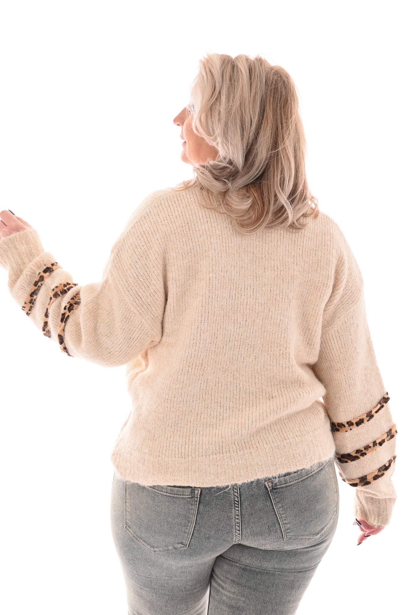 Vest doorknoop panter creme