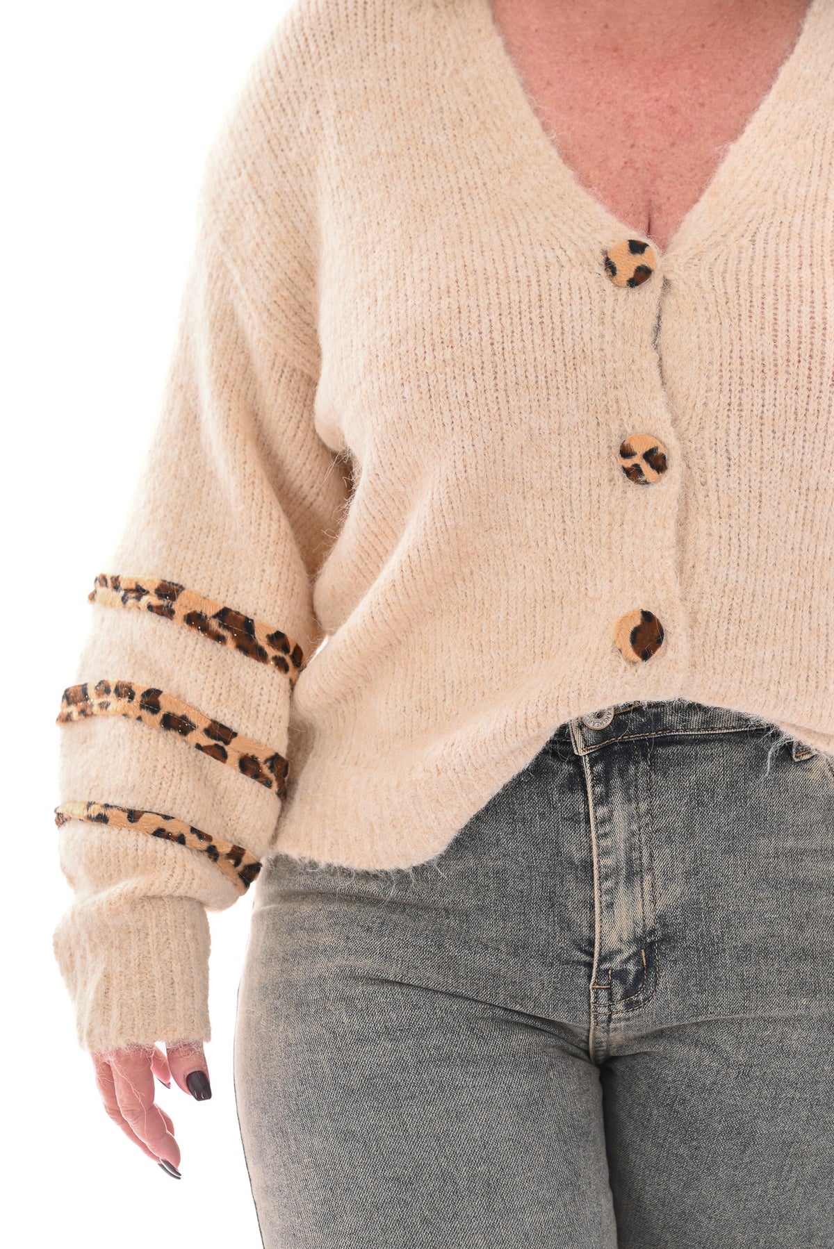 Vest doorknoop panter creme