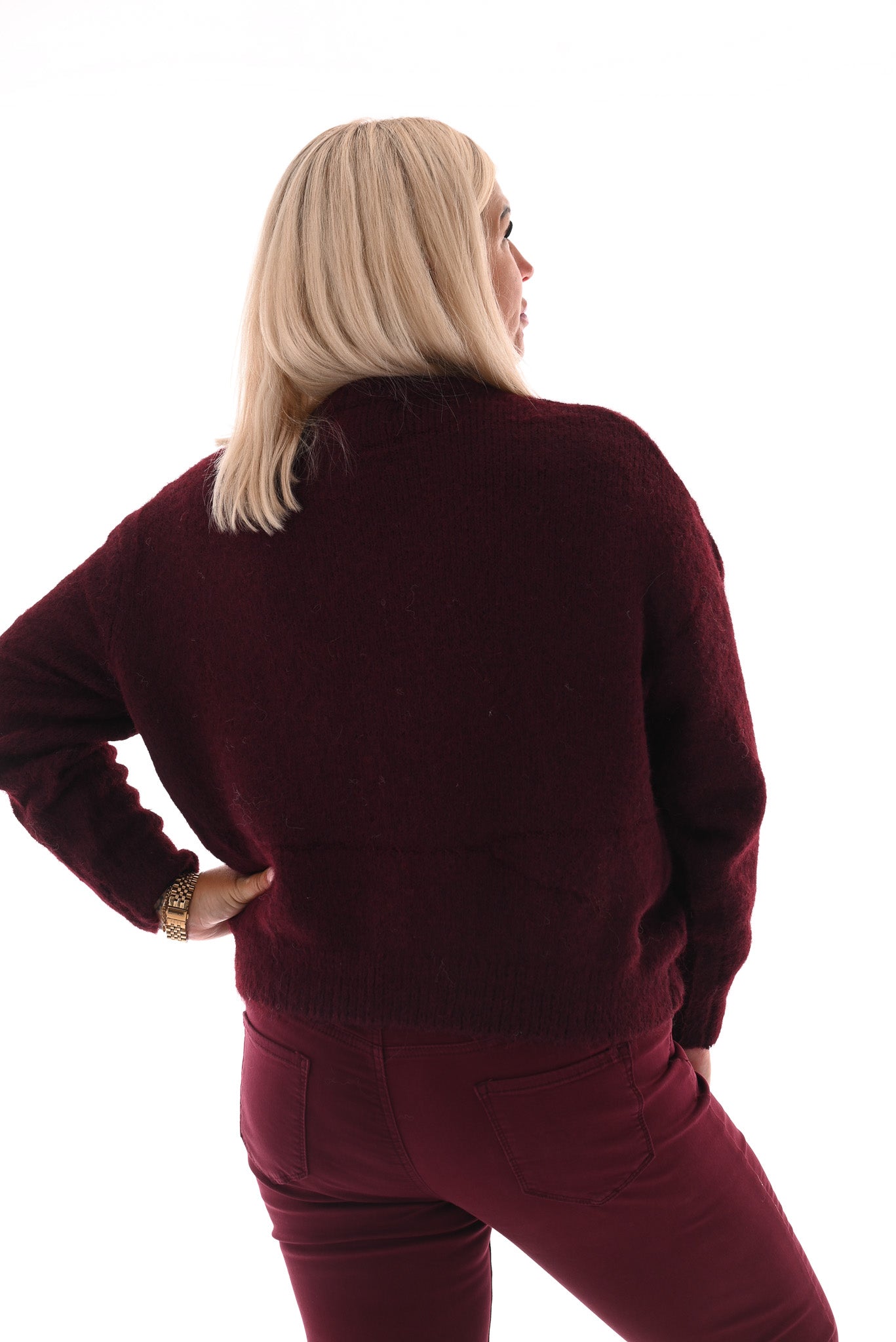 Fijn gebreid vest met knoopjes bordeaux