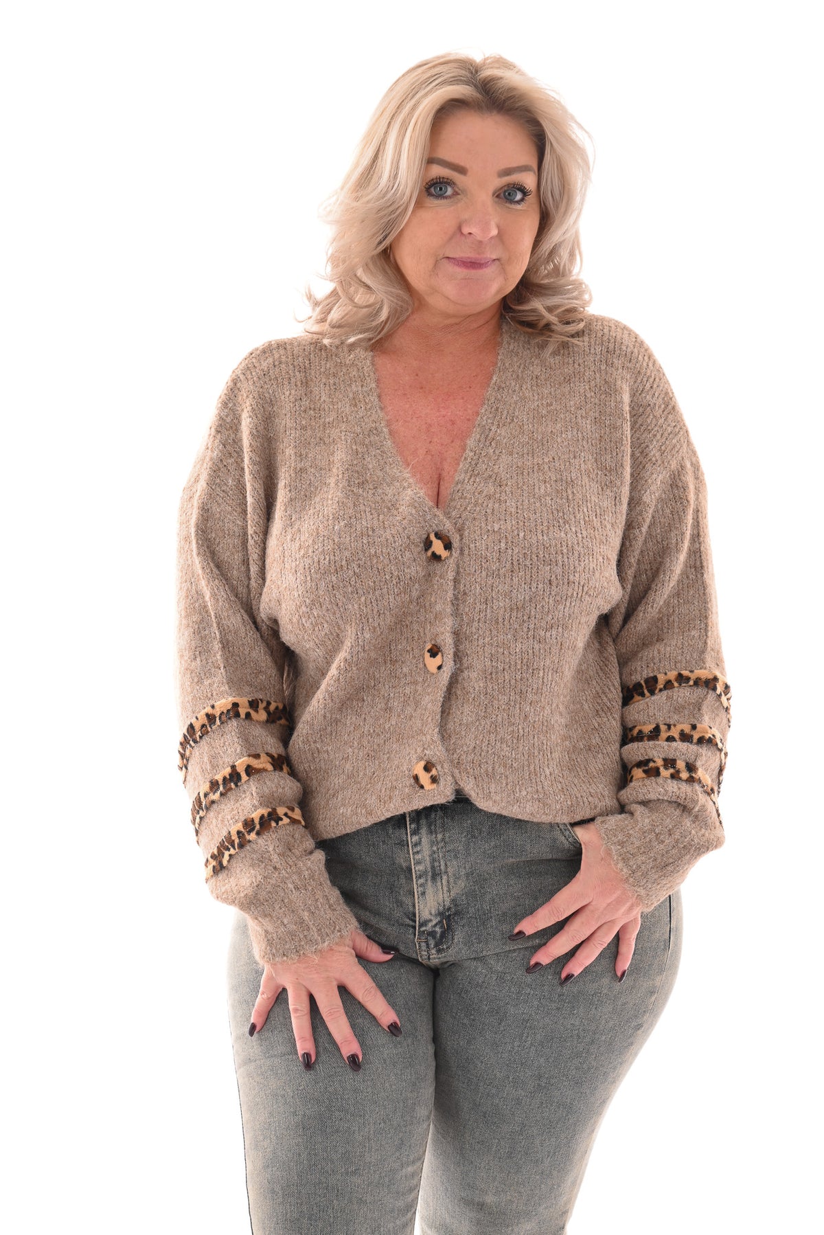 Vest doorknoop panter lichtbruin