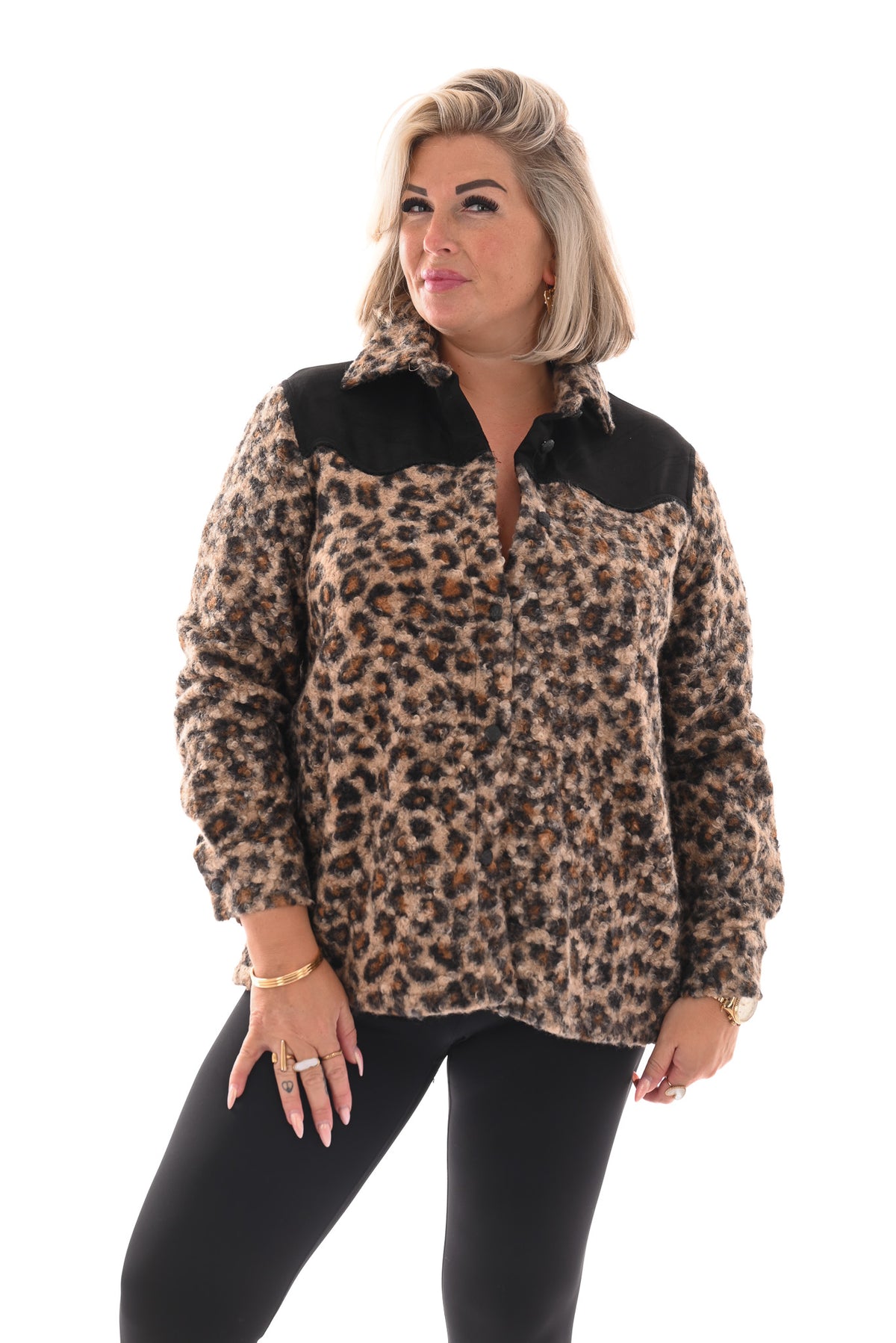 Panterprint boucle vest zwart