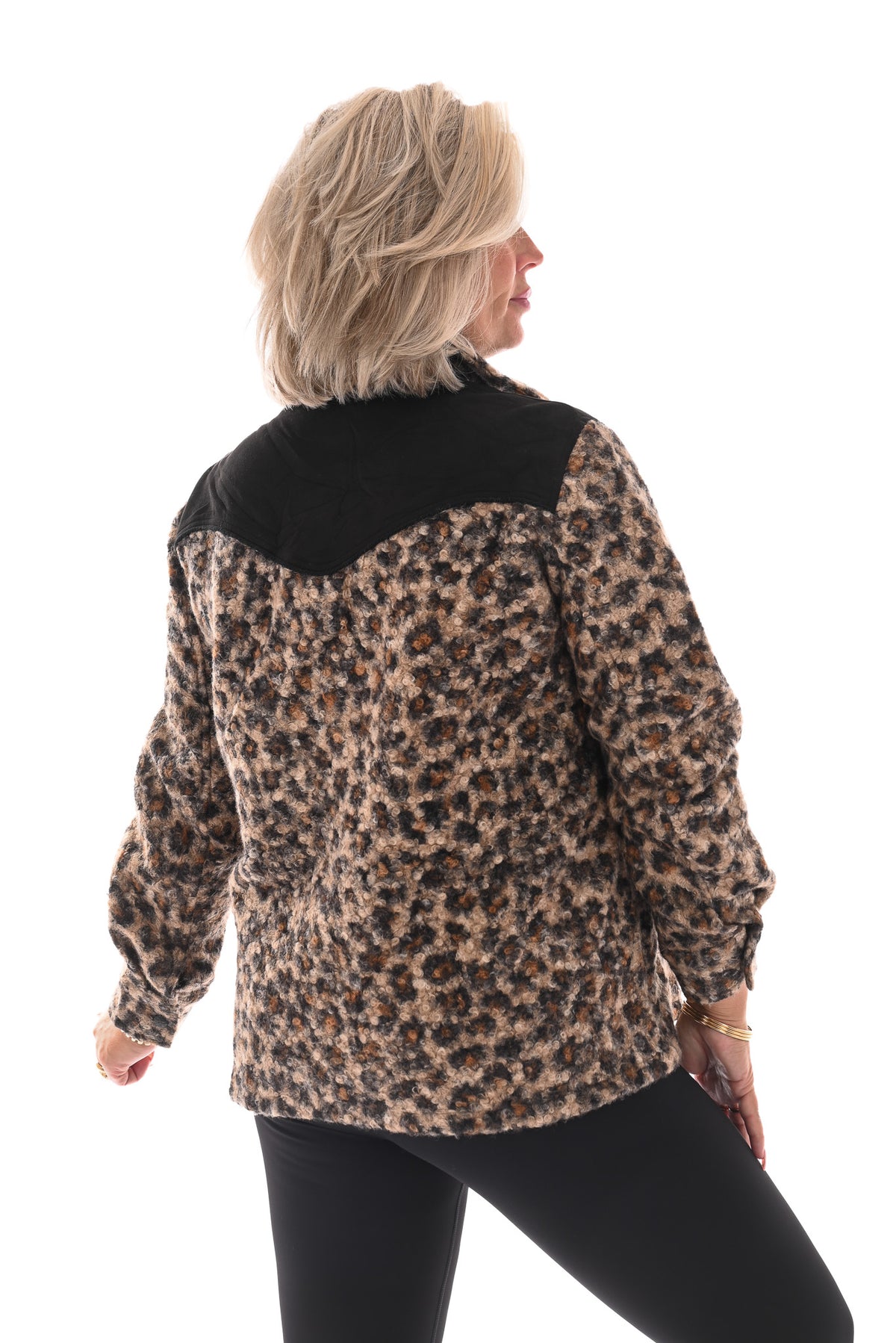 Panterprint boucle vest zwart