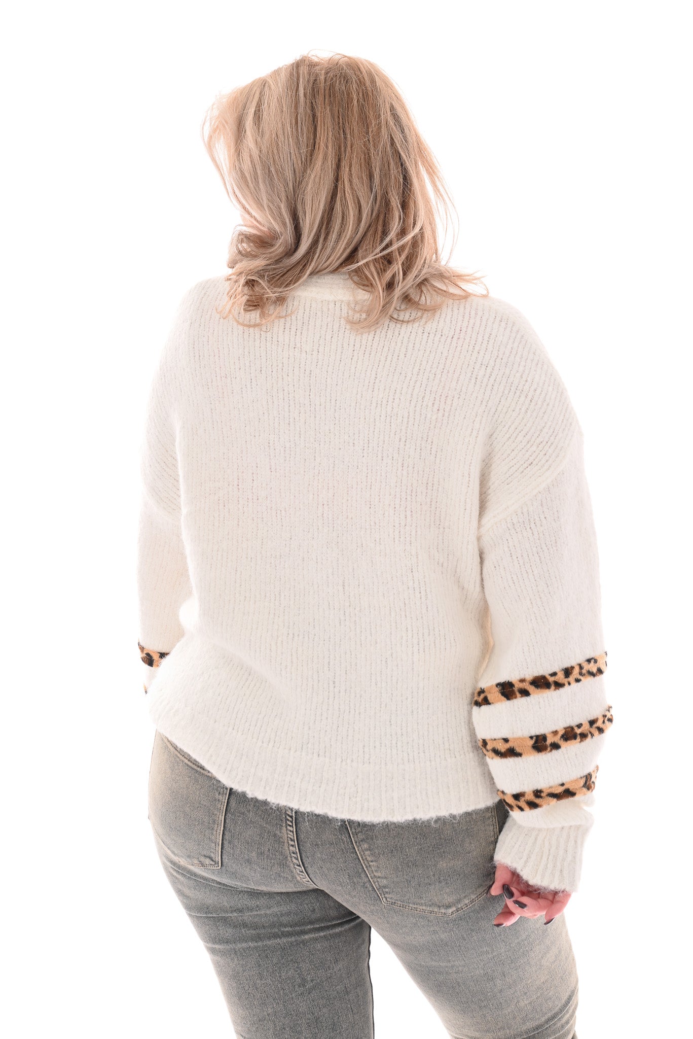 Vest doorknoop panter roomwit