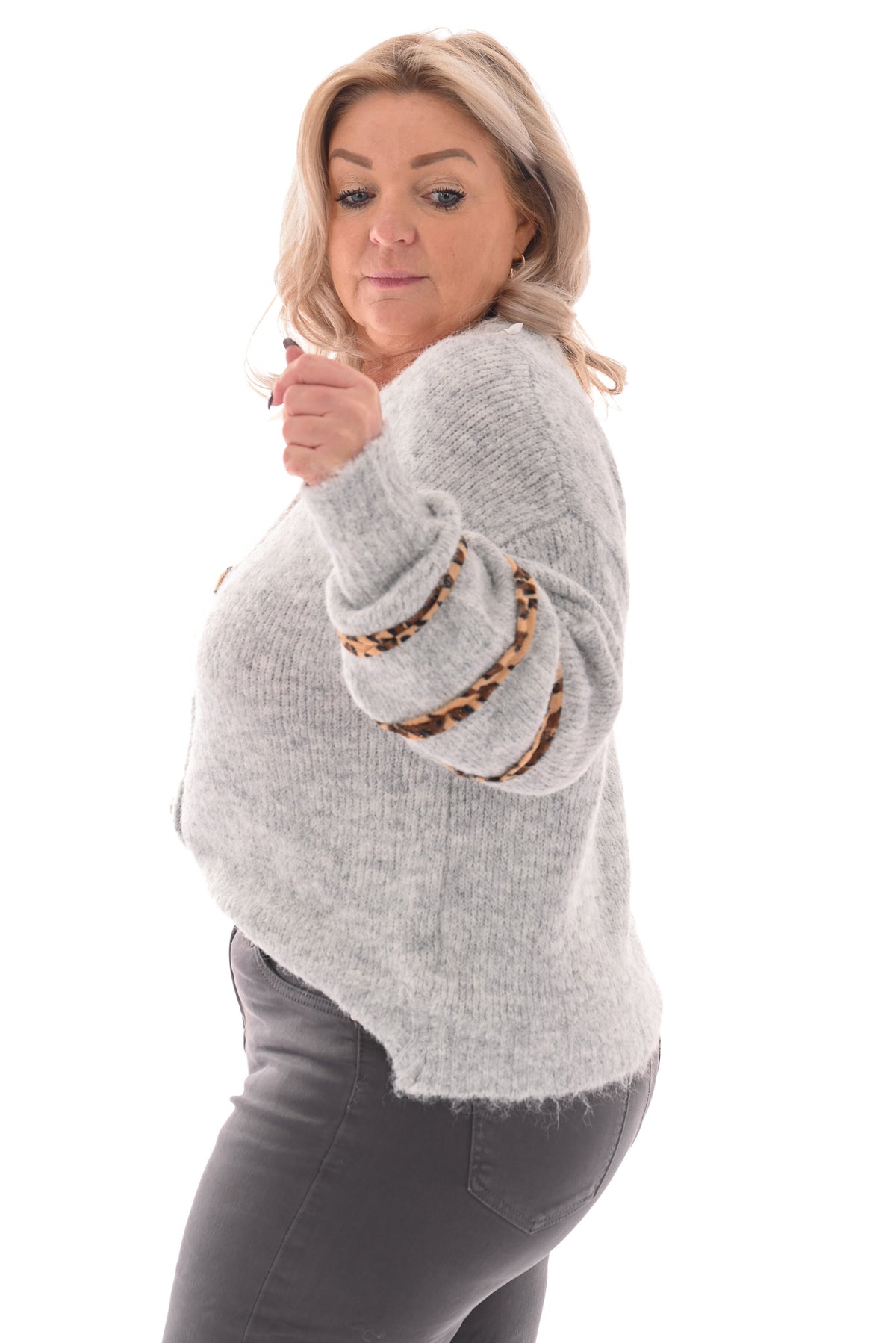 Vest doorknoop panter lichtgrijs