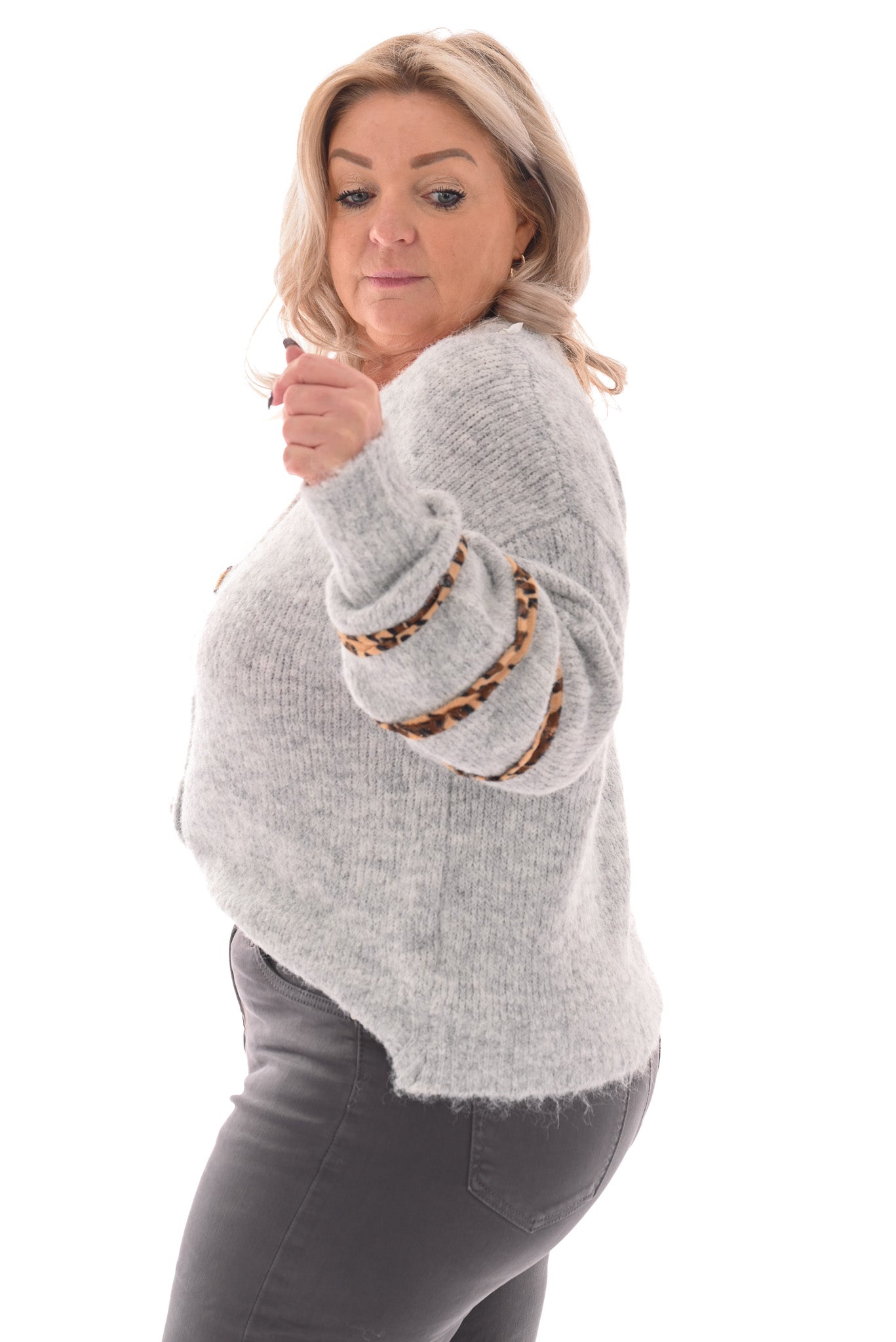 Vest doorknoop panter lichtgrijs