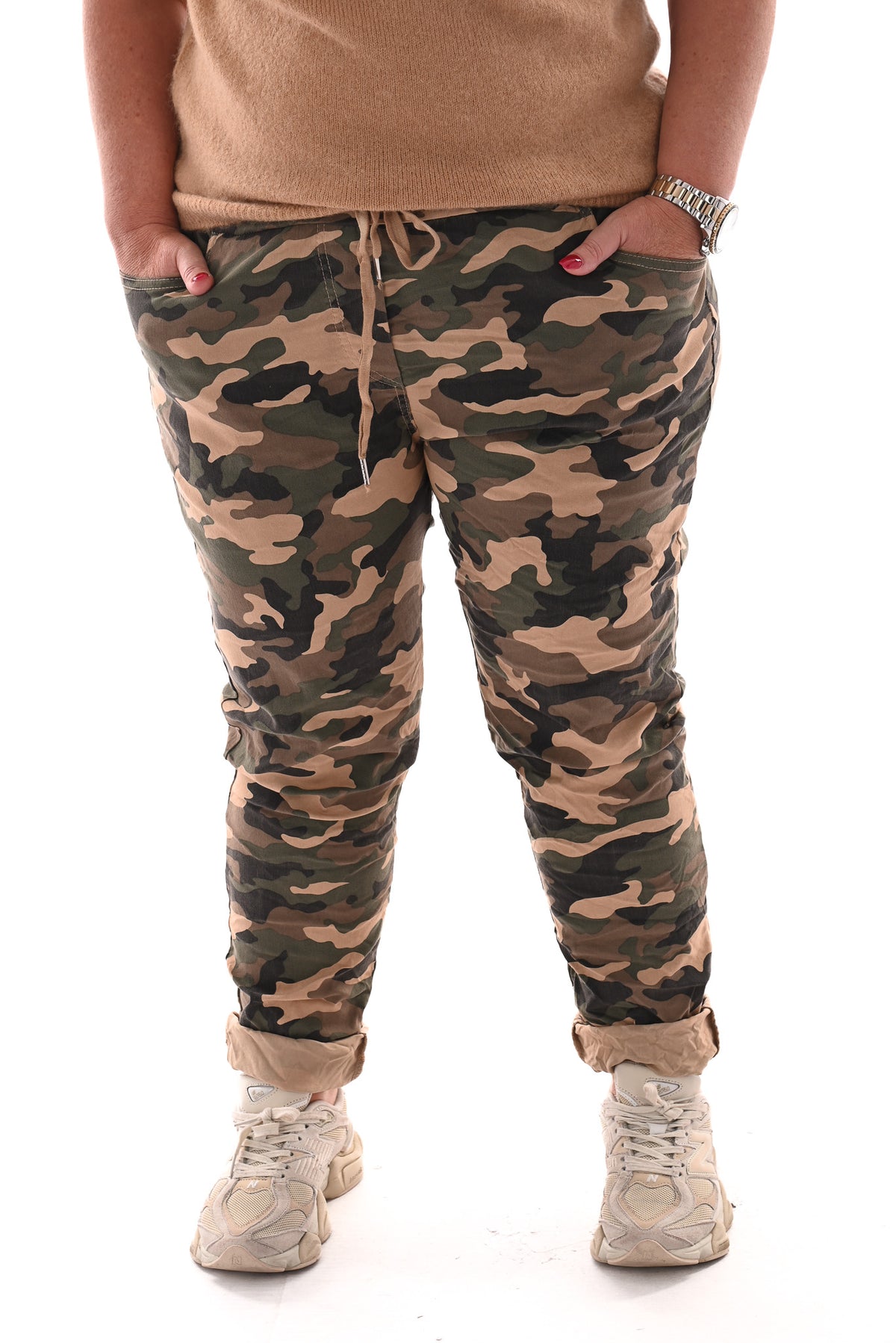 Stretchbroek camouflage beige
