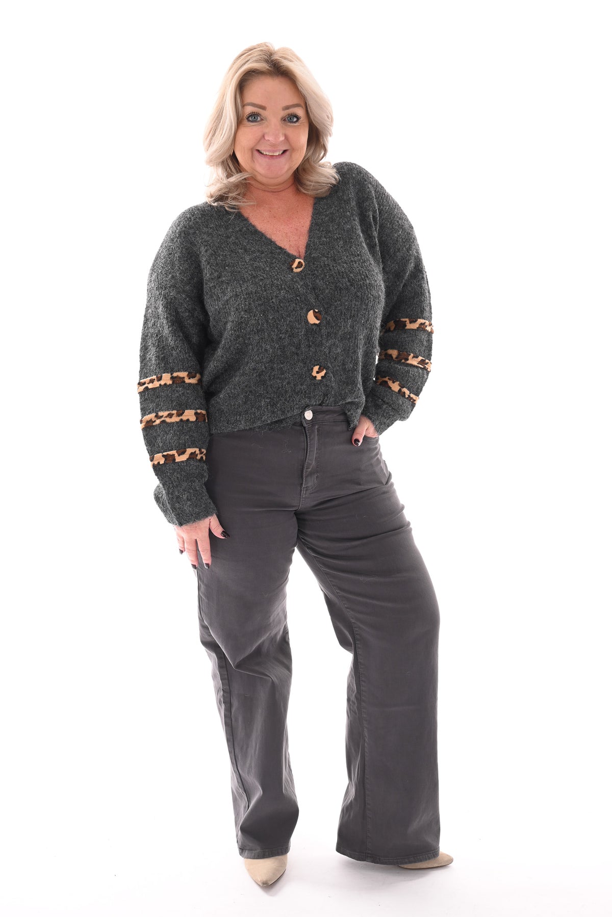 Vest doorknoop panter donkergrijs