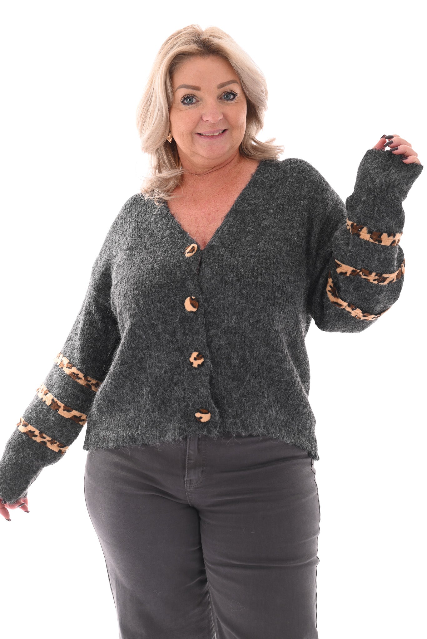 Vest doorknoop panter donkergrijs