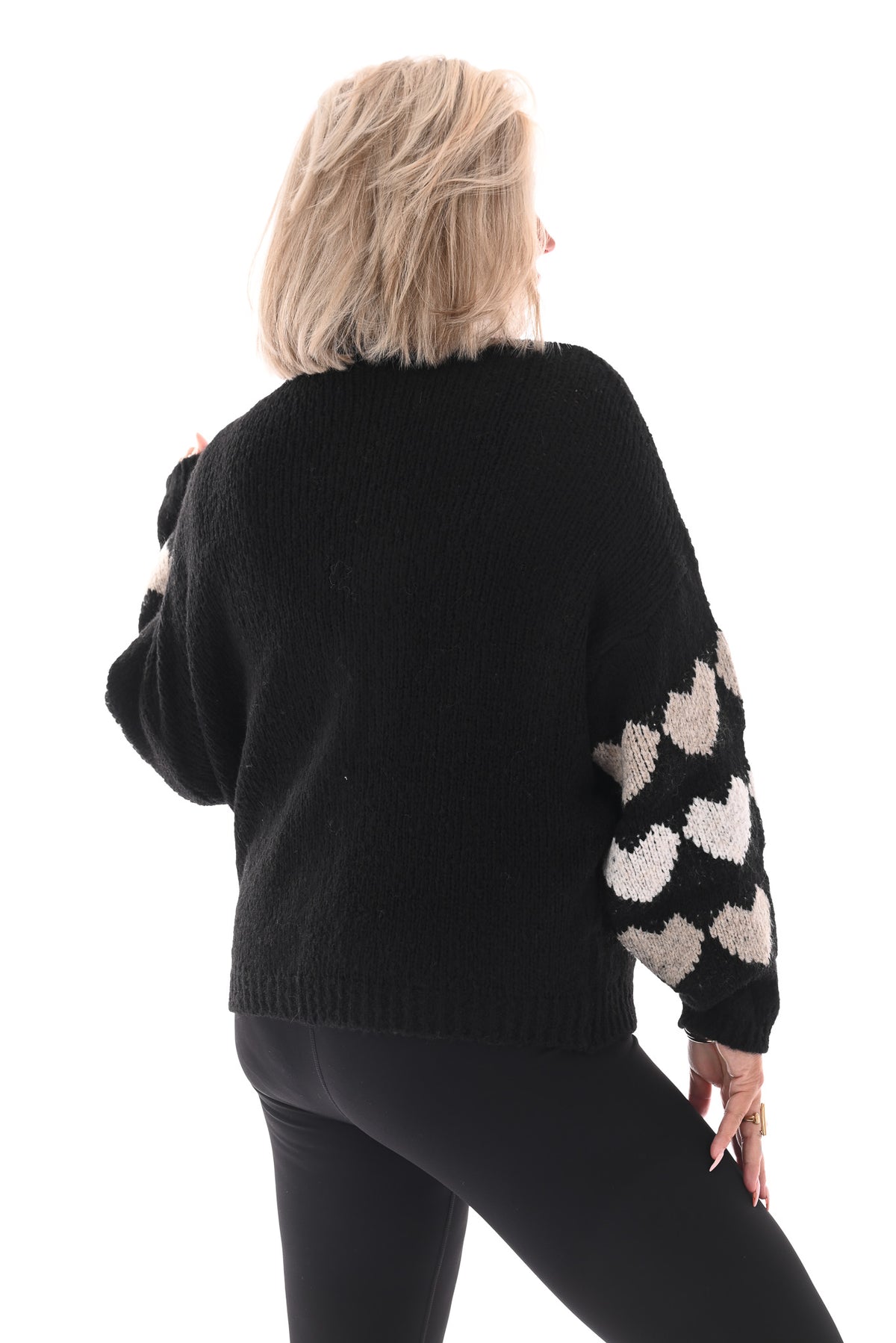 Fijn gebreid vest hartjes zwart