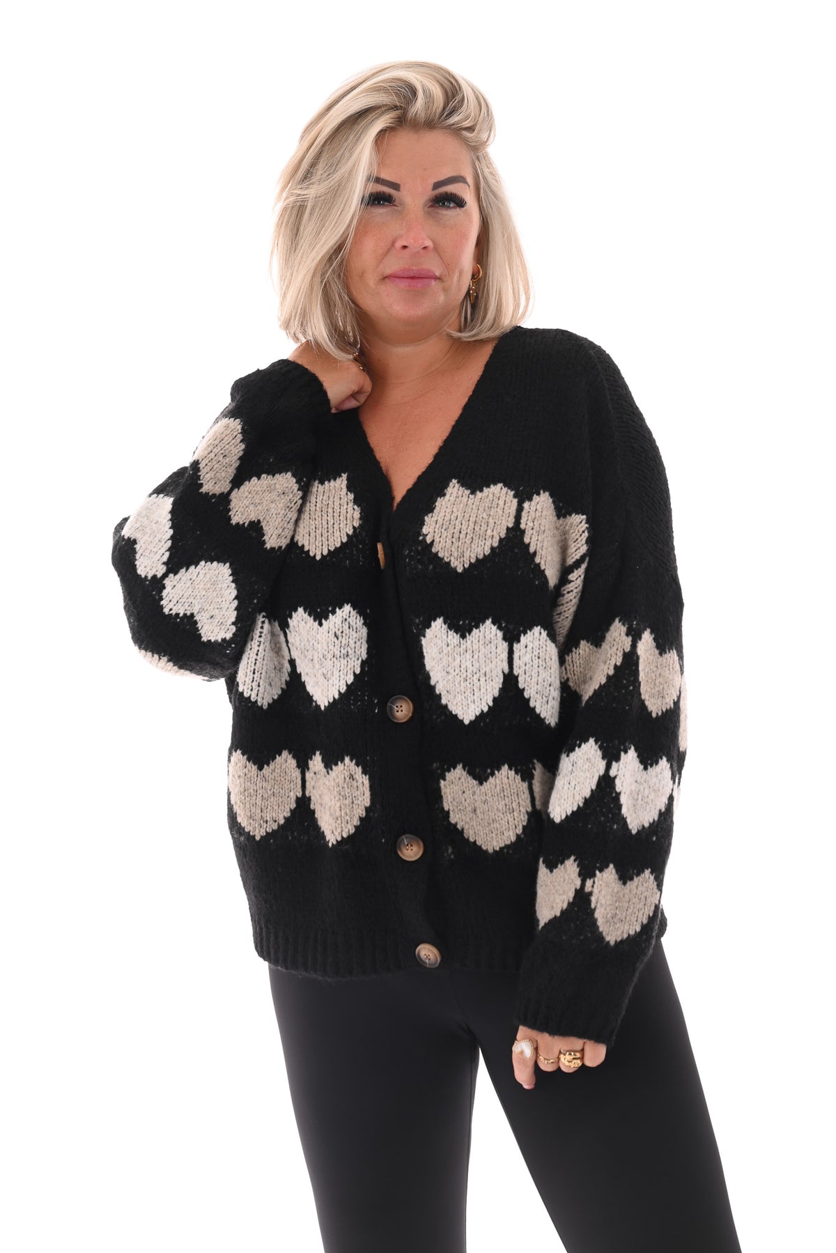 Fijn gebreid vest hartjes zwart