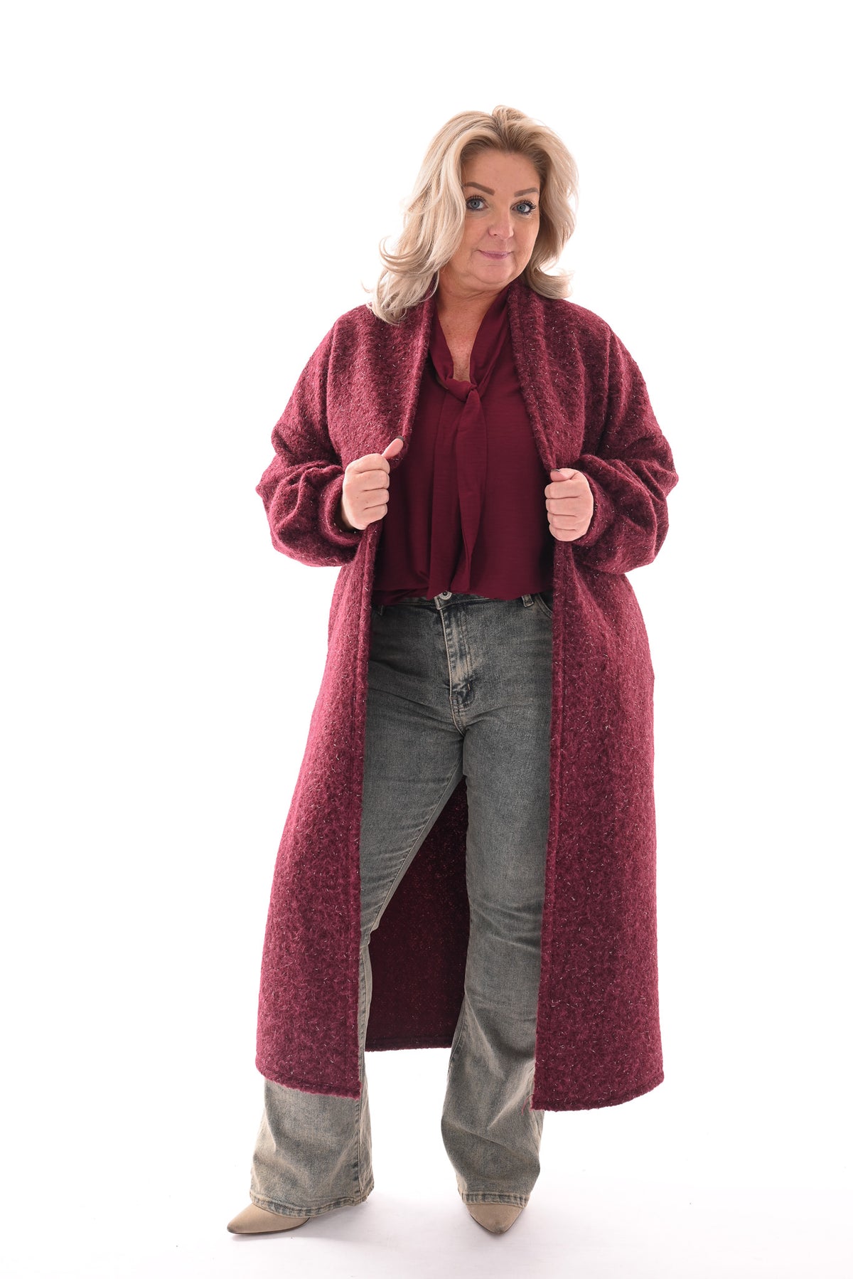 Wavy boucle vest lang bordeaux