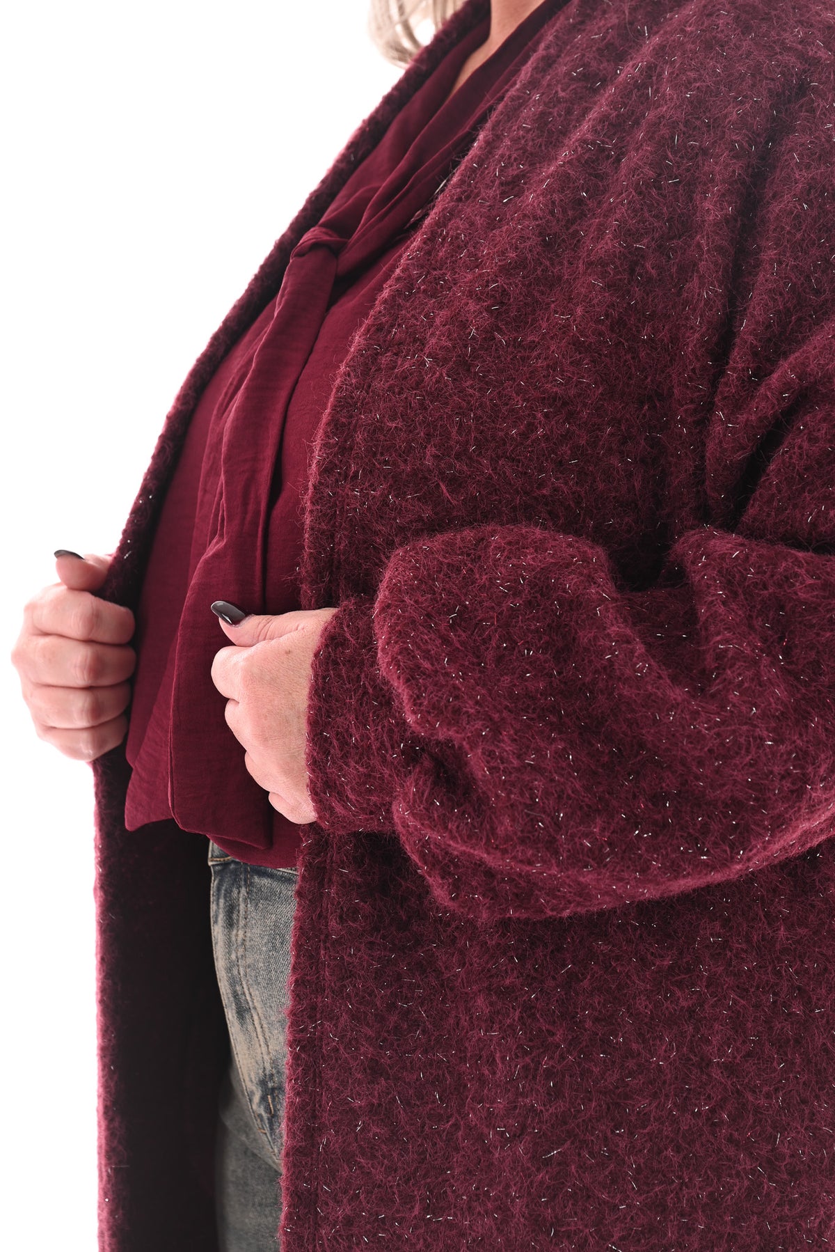 Wavy boucle vest lang bordeaux