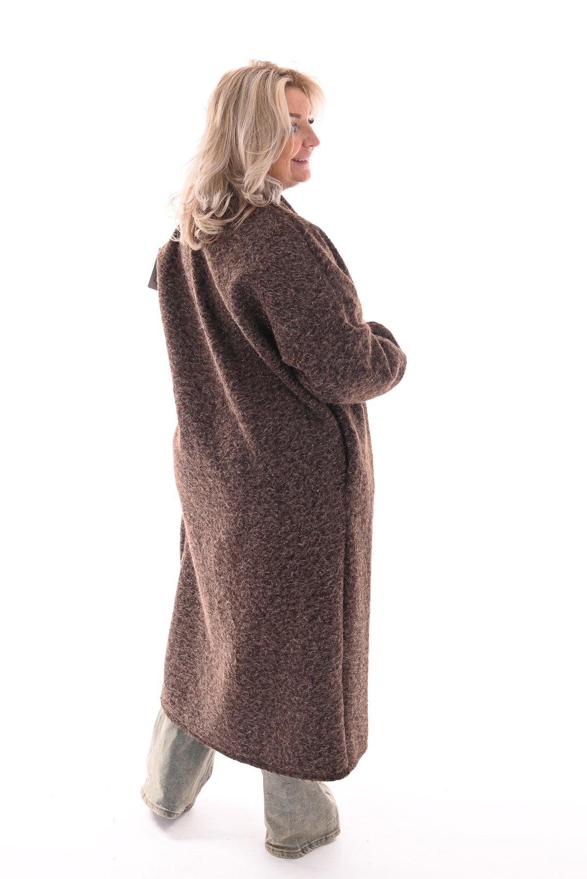 Wavy boucle vest lang donkerbruin