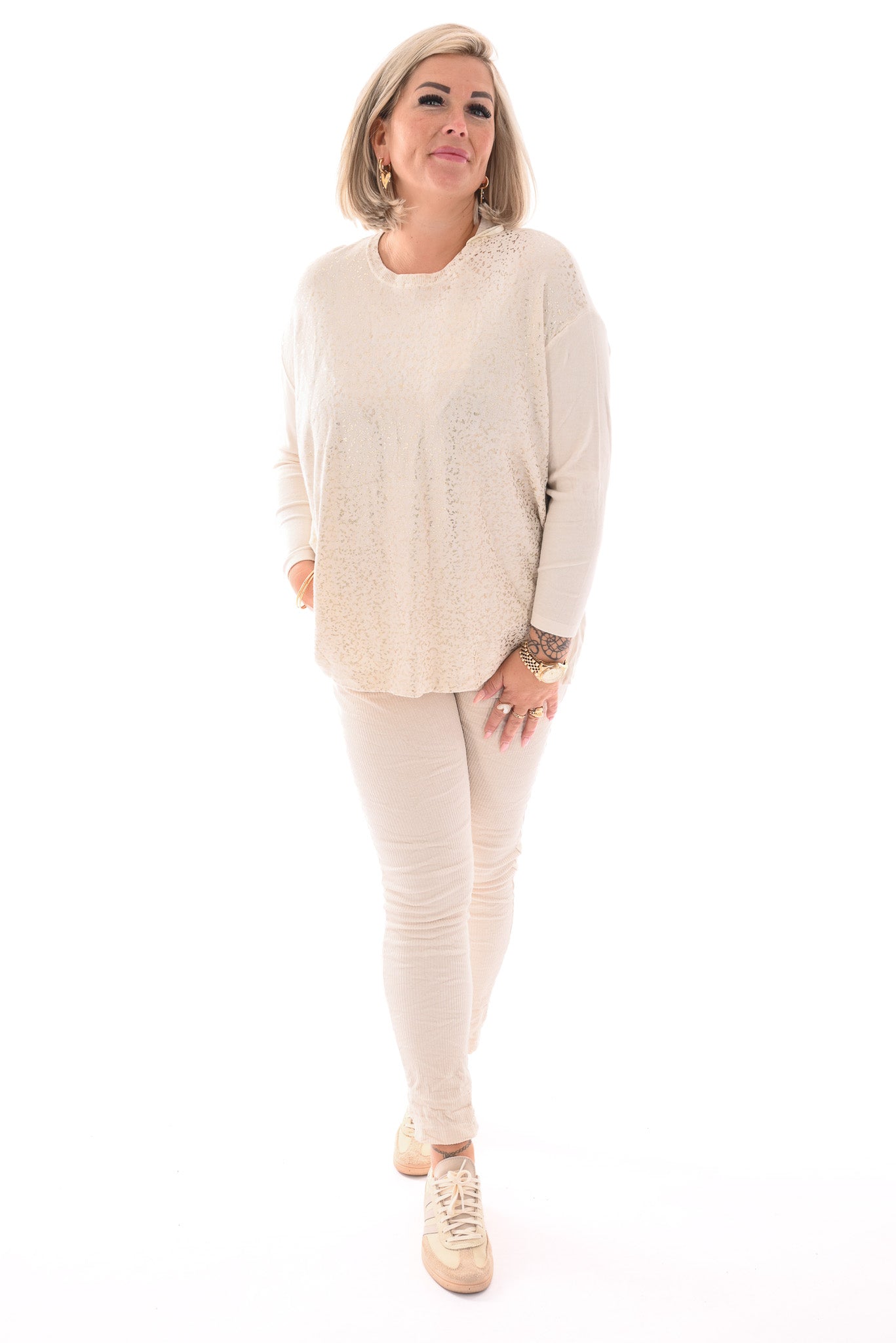 Trui gouden flakes creme