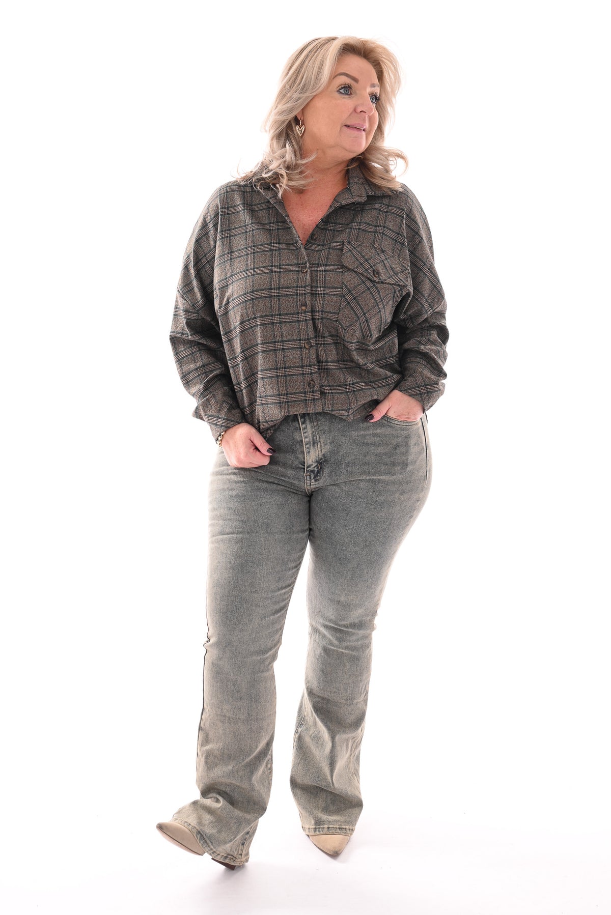 Blouse ruitprint marineblauw