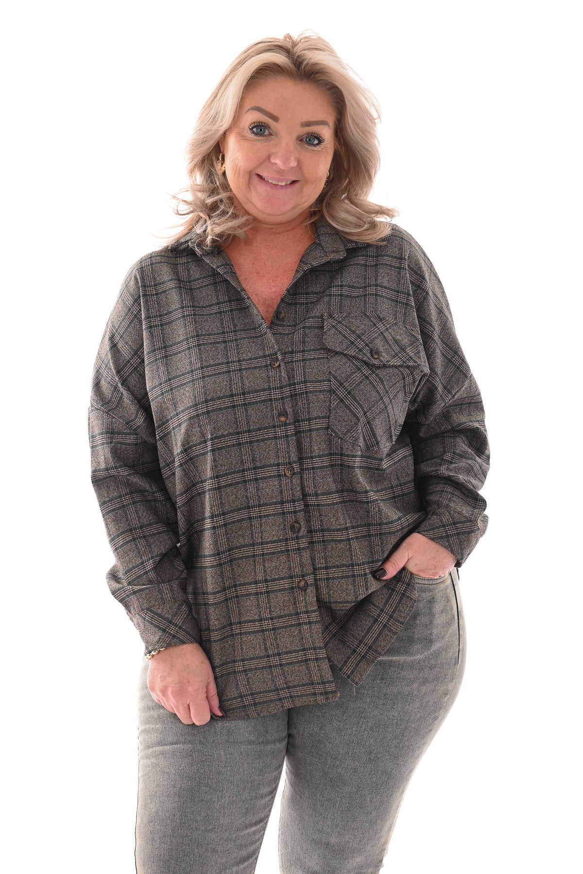 Blouse ruitprint marineblauw