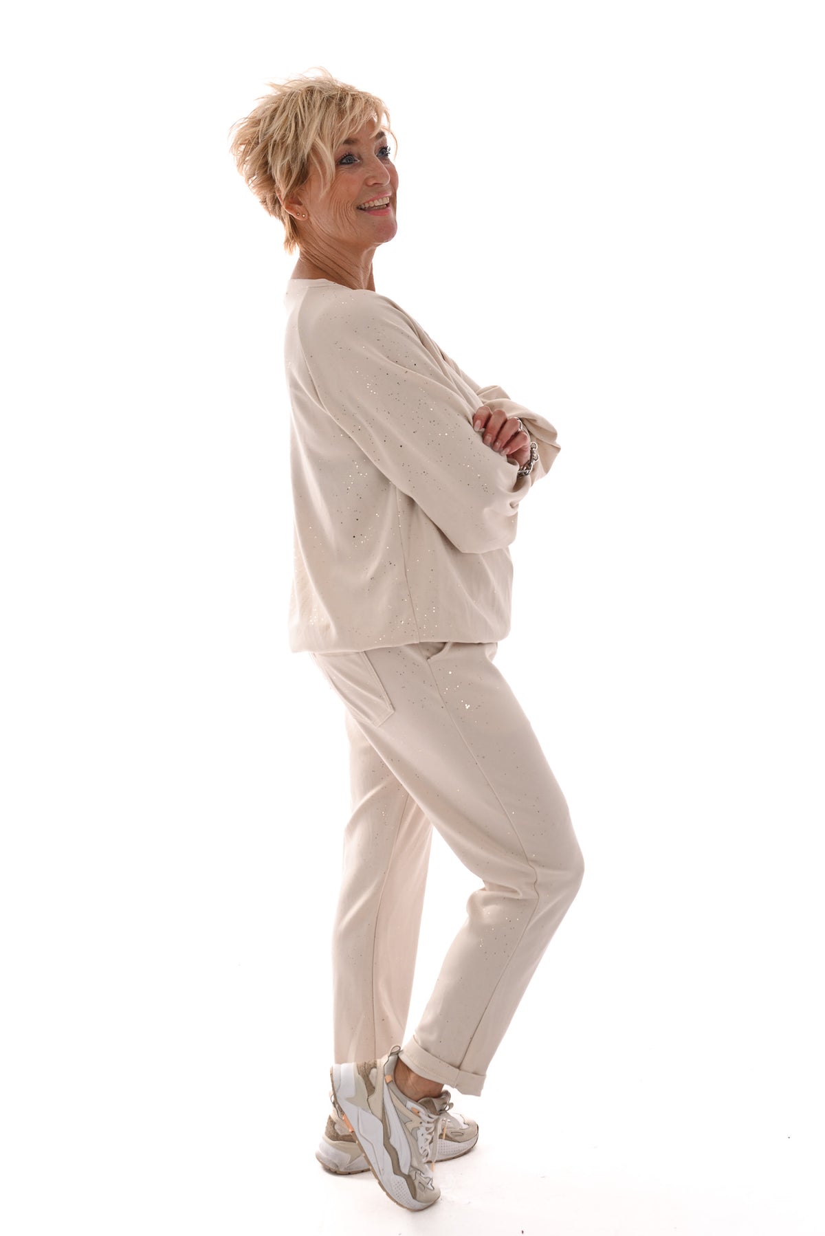 Tweedelig joggingset gouden glitter beige