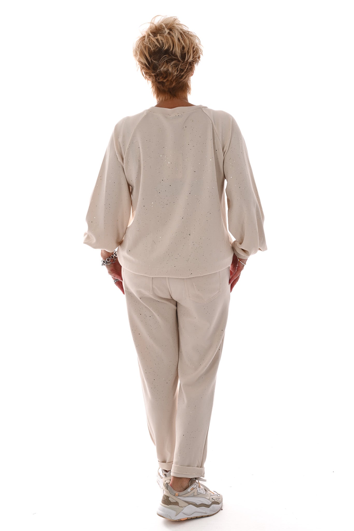 Tweedelig joggingset gouden glitter beige