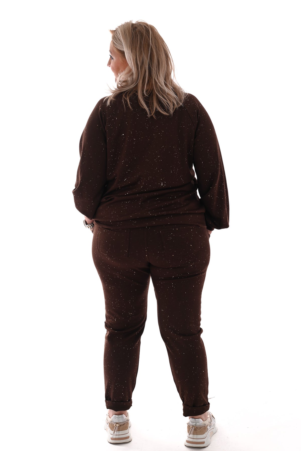 Tweedelig joggingset gouden glitter donkerbruin