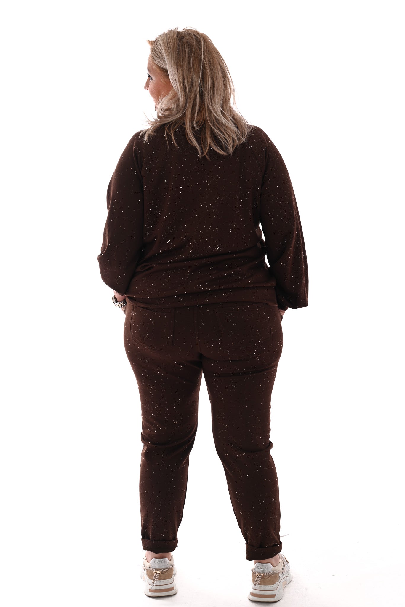 Tweedelig joggingset gouden glitter donkerbruin