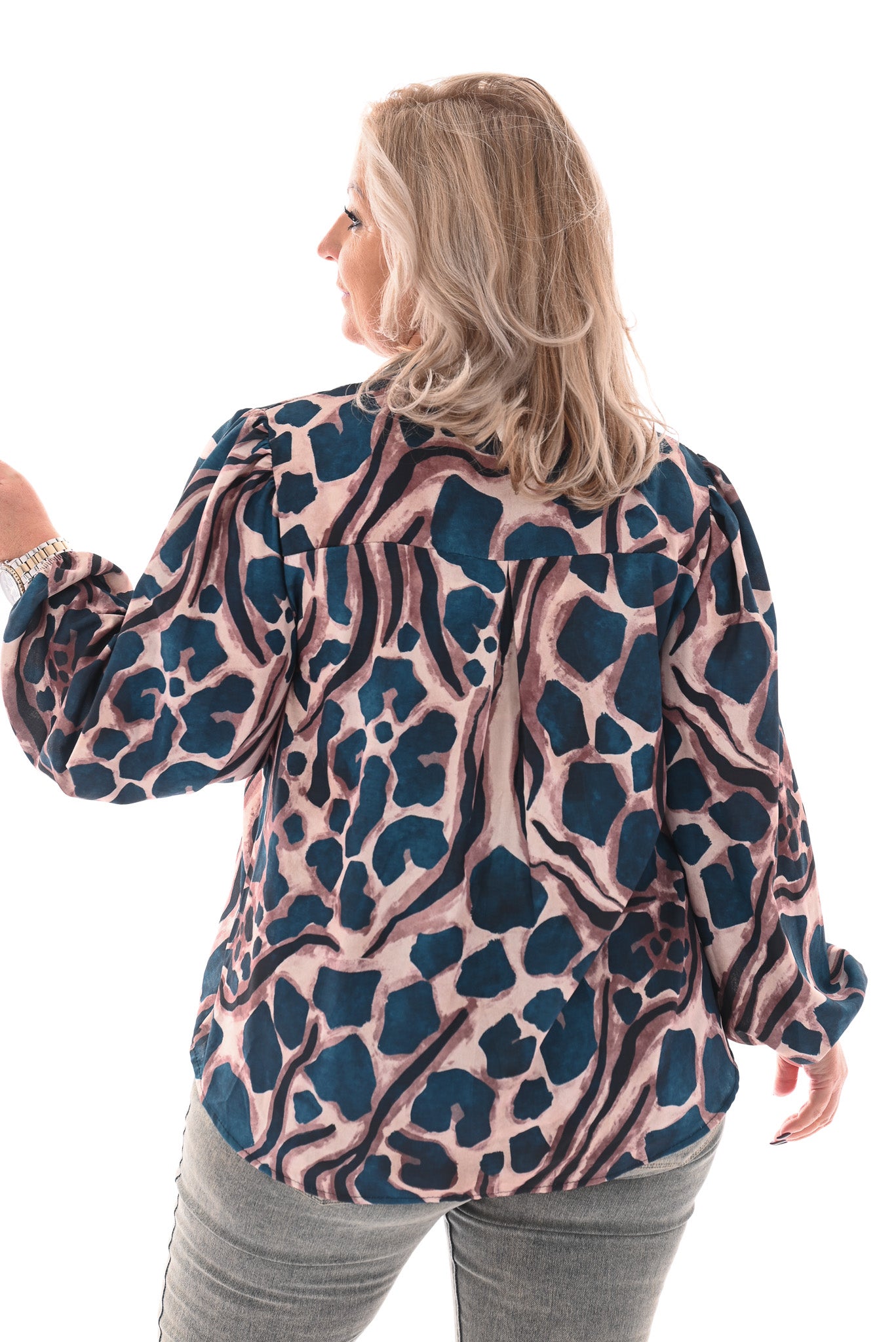 Top lange mouwen v-hals vlekken petrol