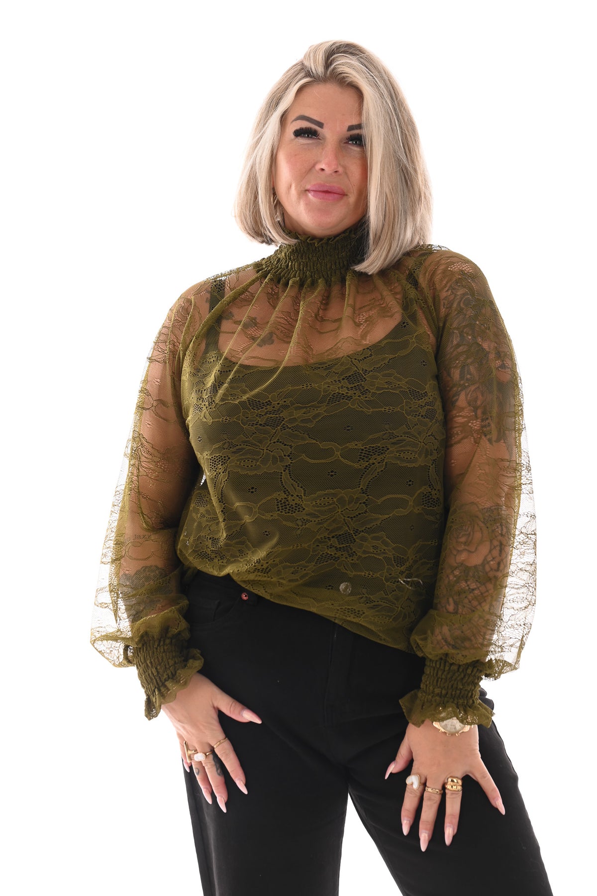 Kanten top smock kraag groen