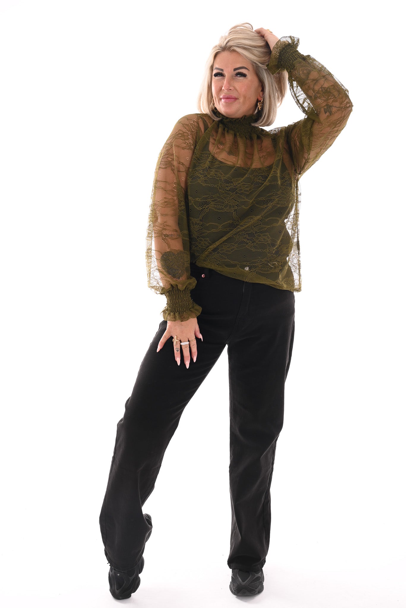 Kanten top smock kraag groen