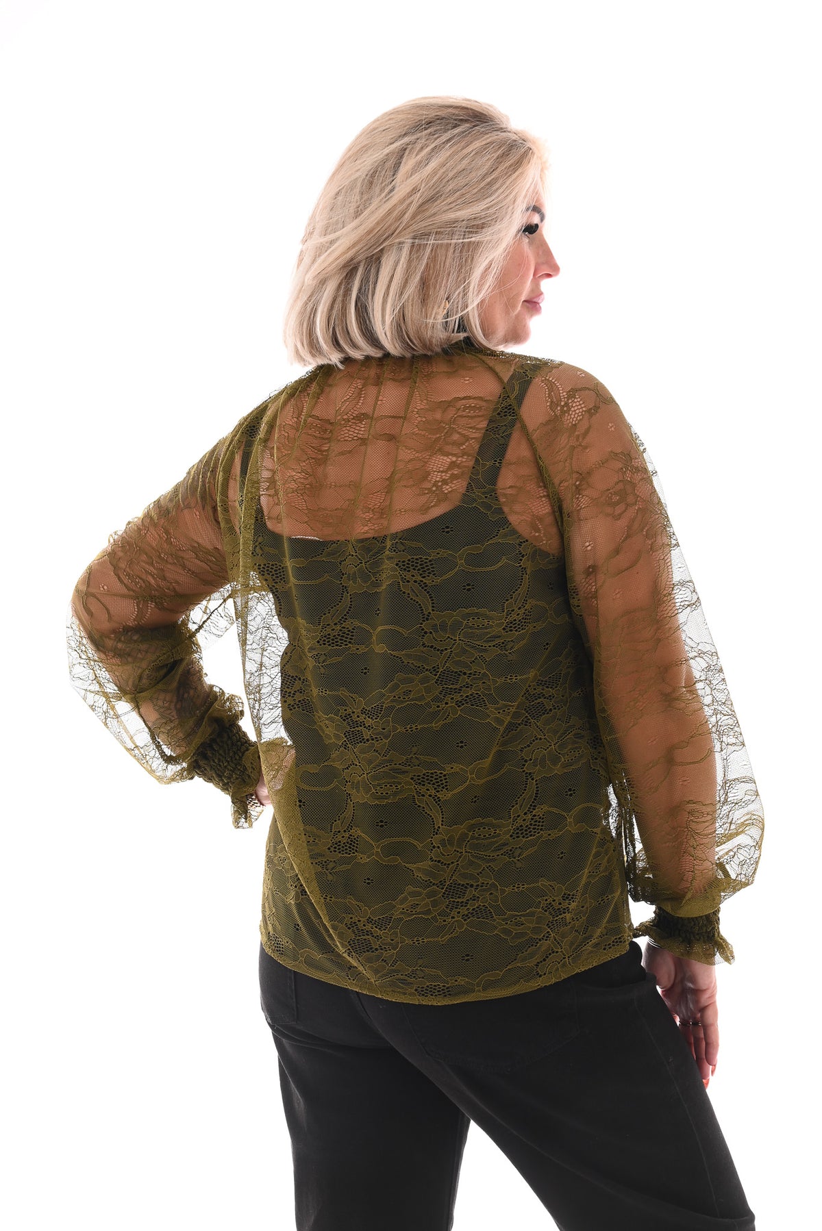 Kanten top smock kraag groen