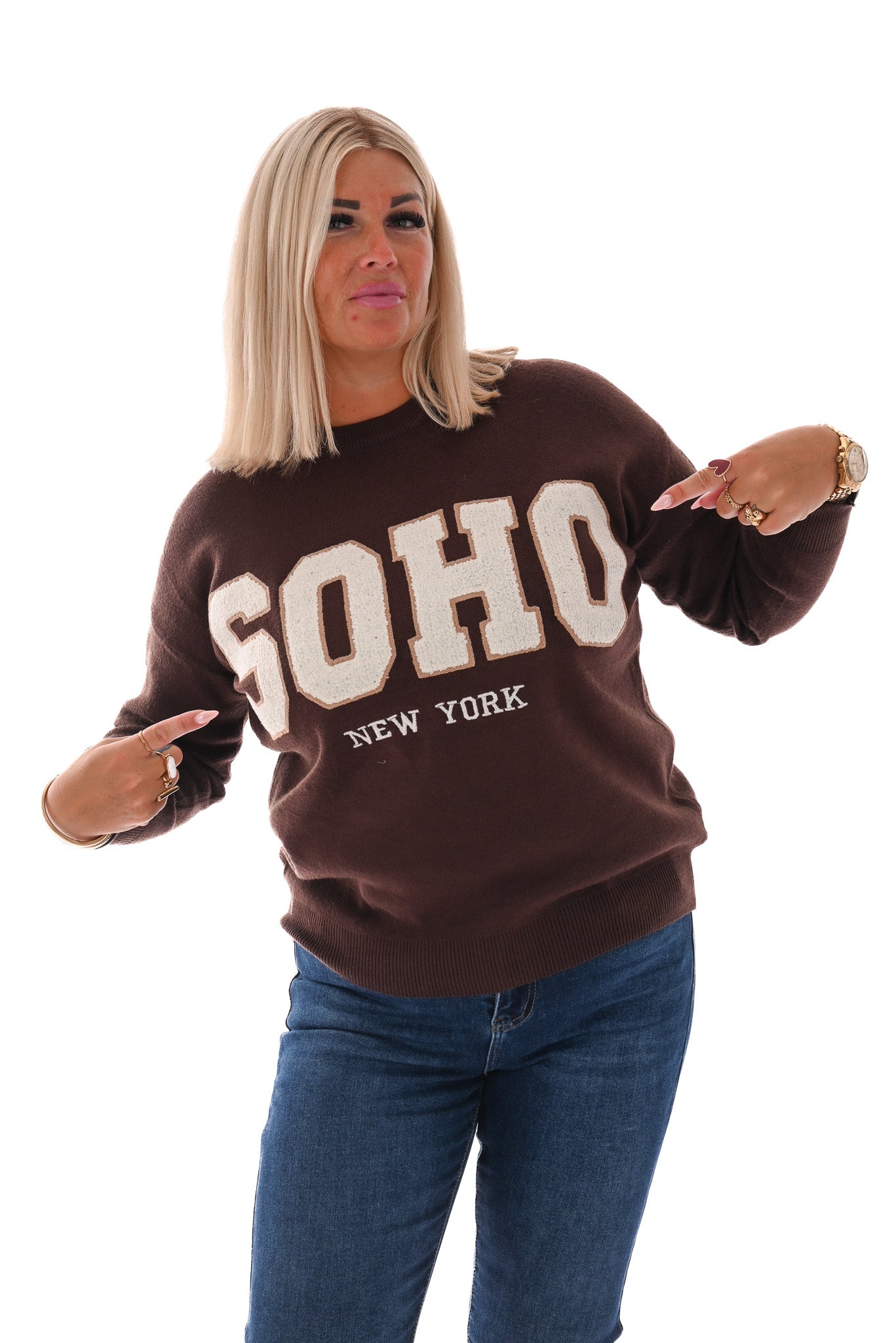 Fijn gebreide trui Soho donkerbruin