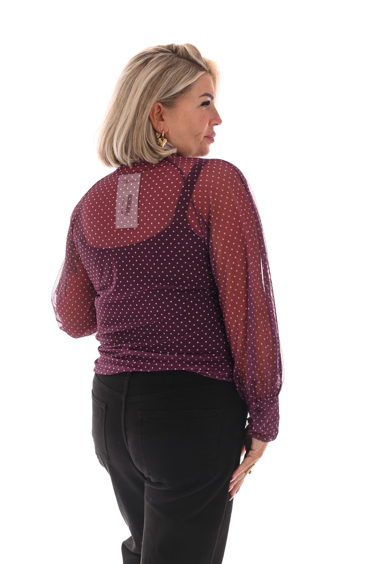 Blouse dots met strik paars