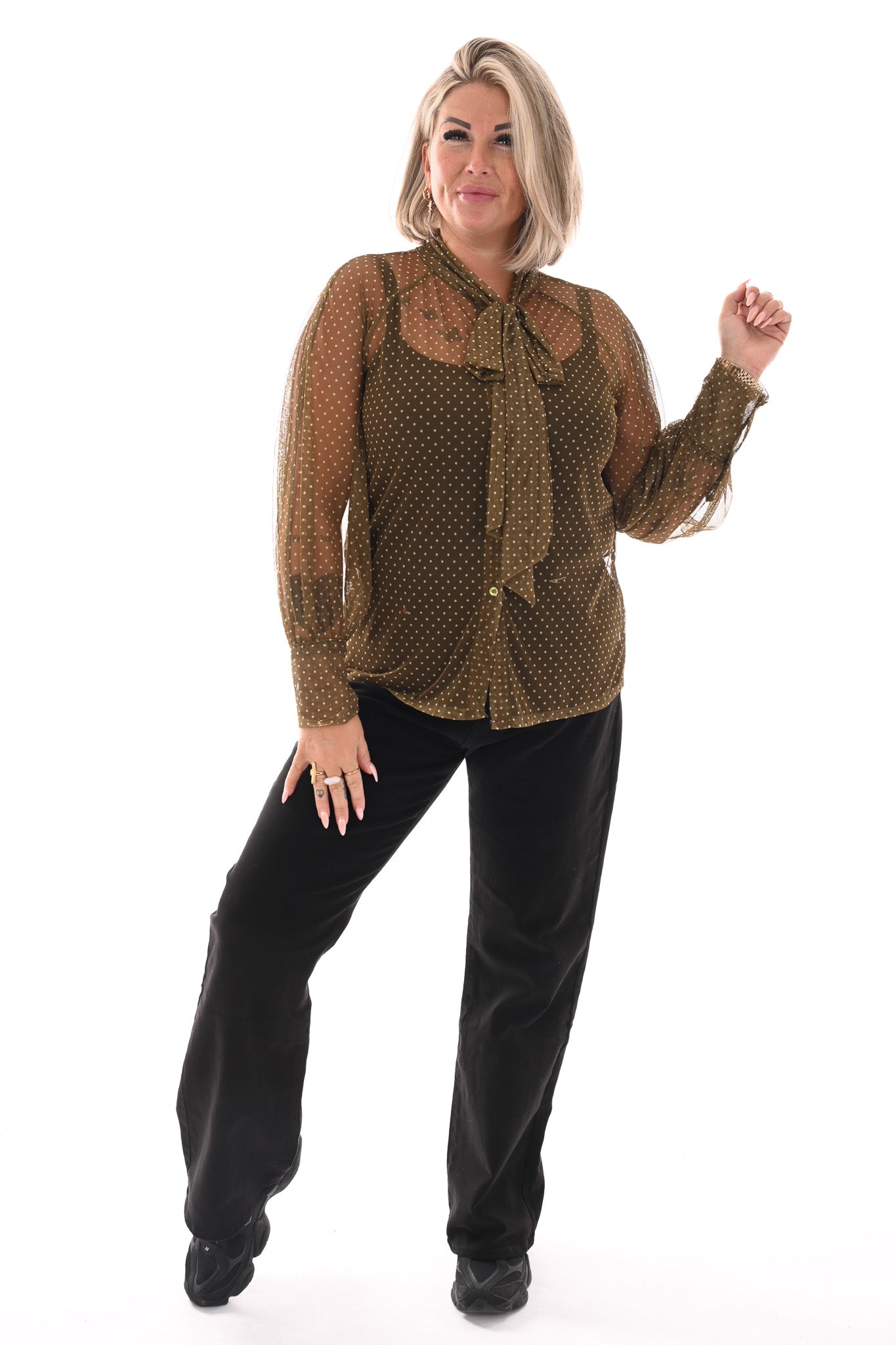 Blouse dots met strik groen