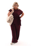 Tweedelig set crepe met knoop bordeaux