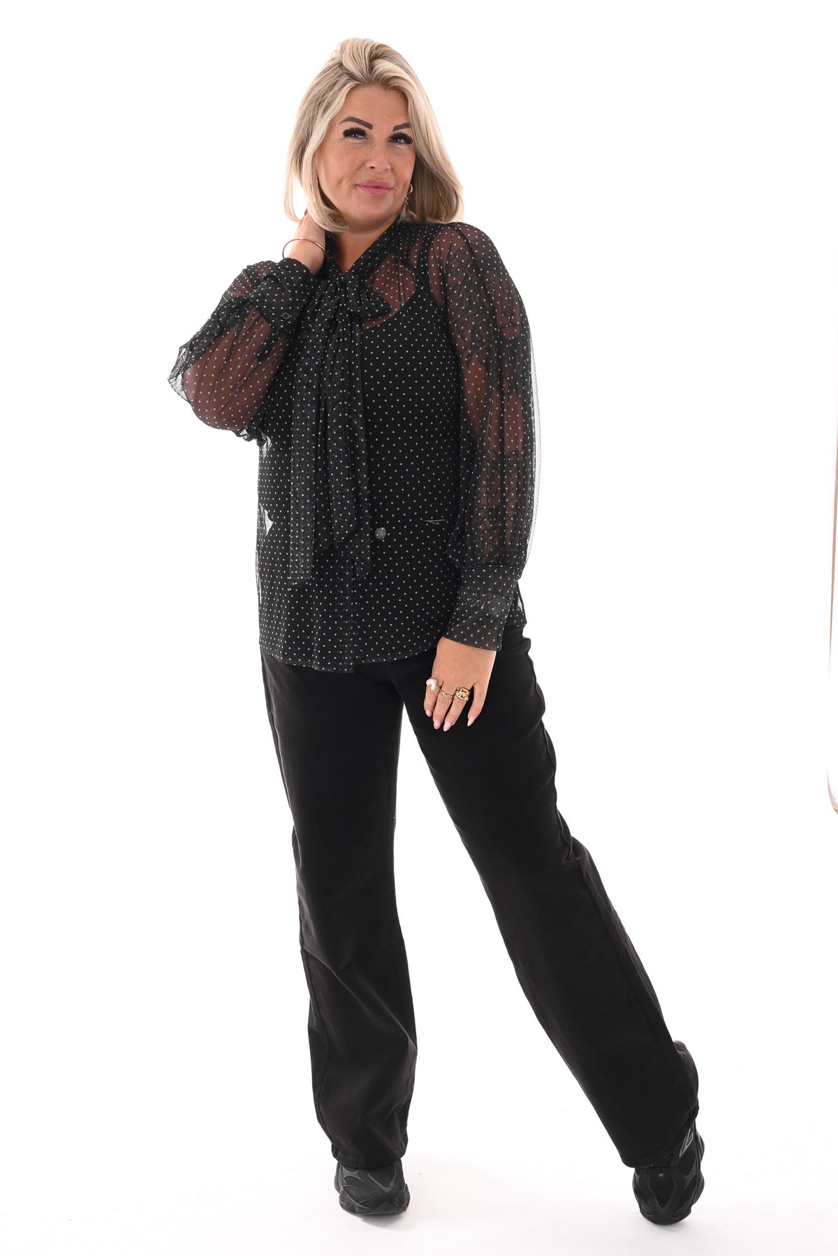 Blouse dots met strik zwart