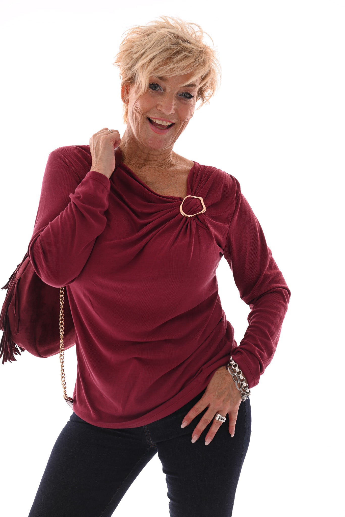 Top rib lange mouwen ring detail mauve