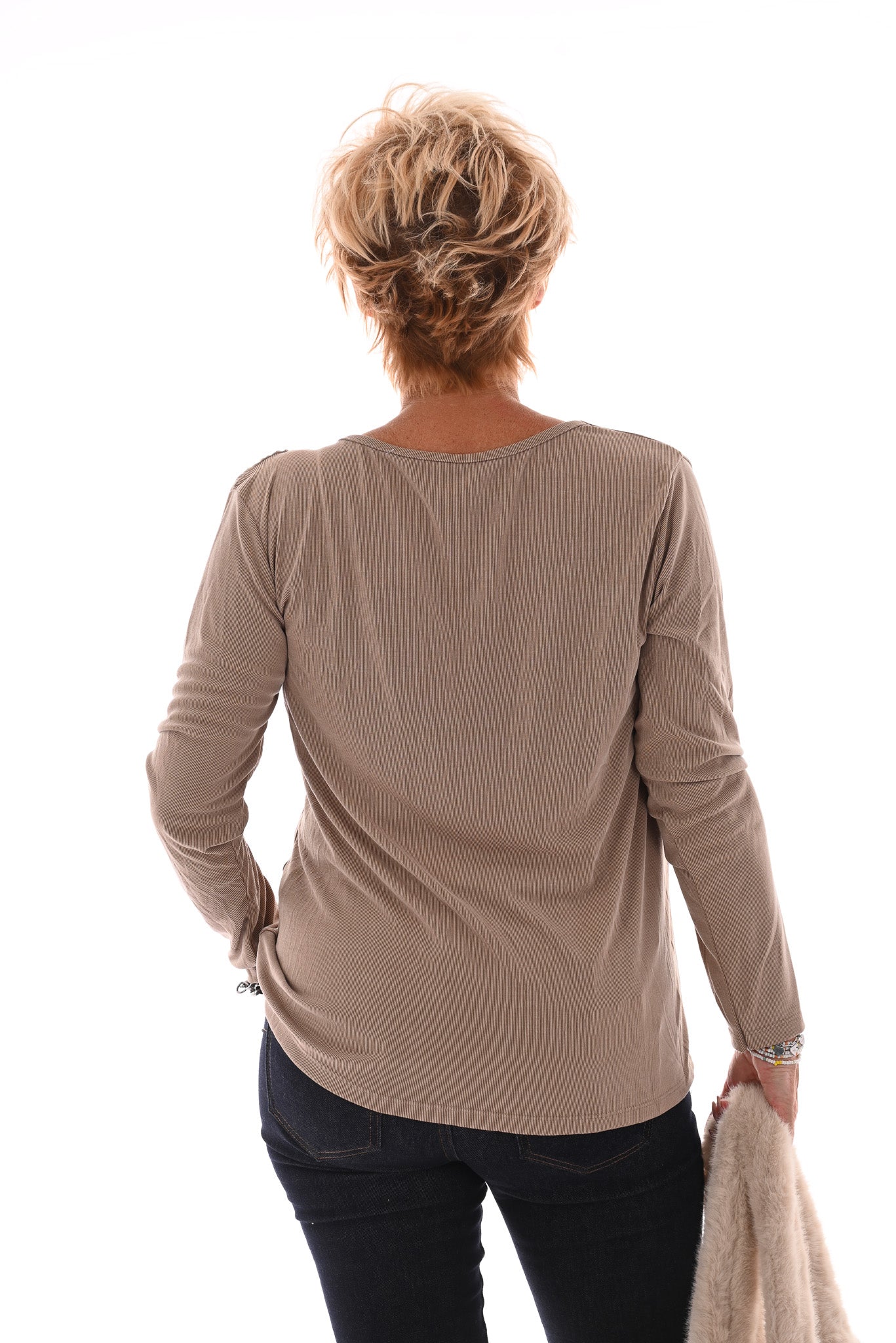 Top rib lange mouwen ring detail beige