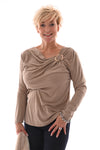 Top rib lange mouwen ring detail beige