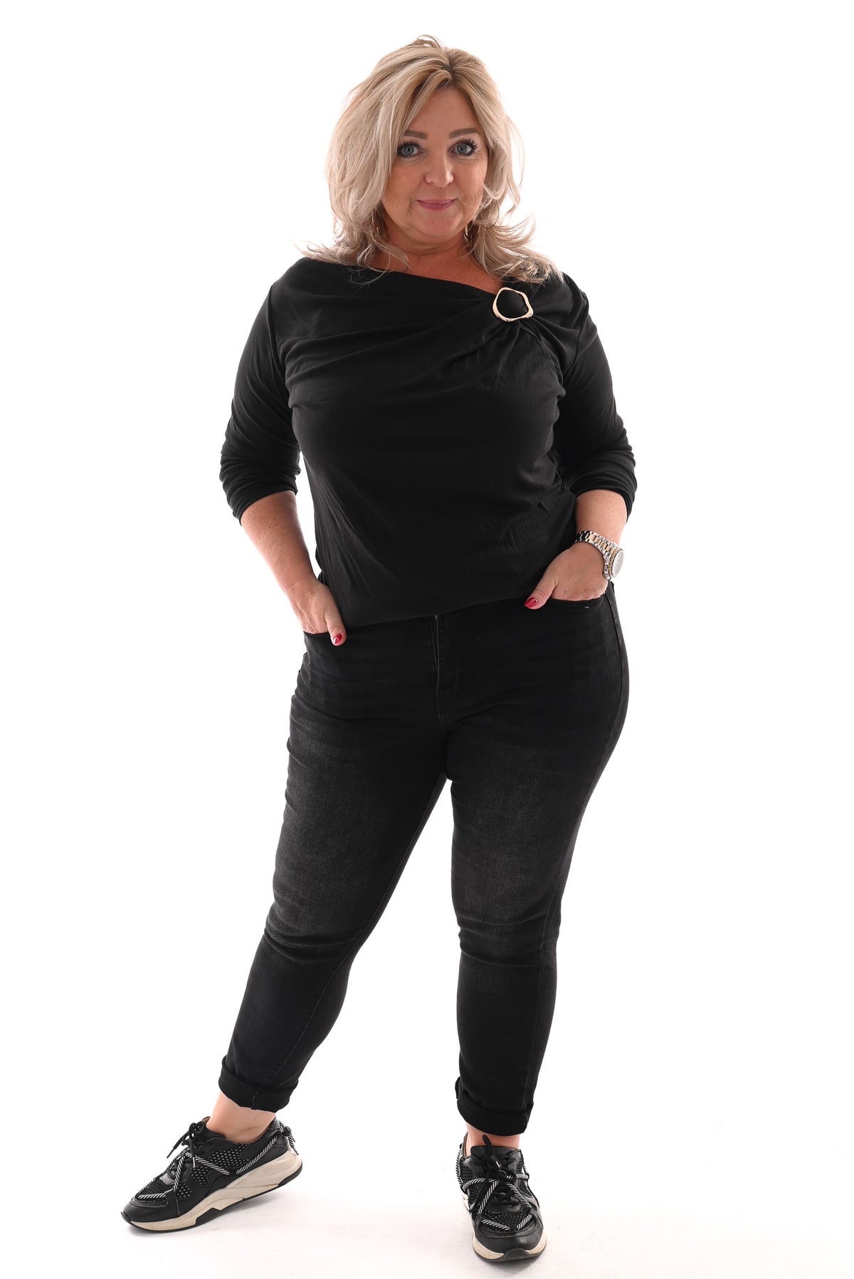 Redberry jeans mom fit gemeleerd zwart