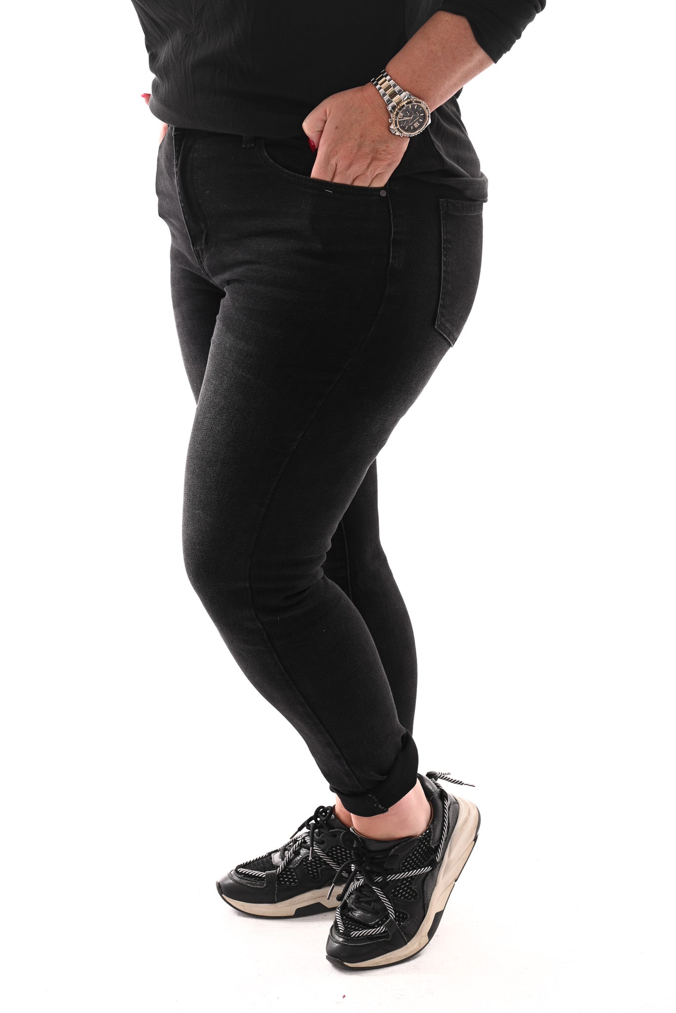 Redberry jeans mom fit gemeleerd zwart