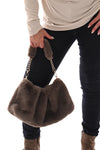 Faux fur schoudertas taupe