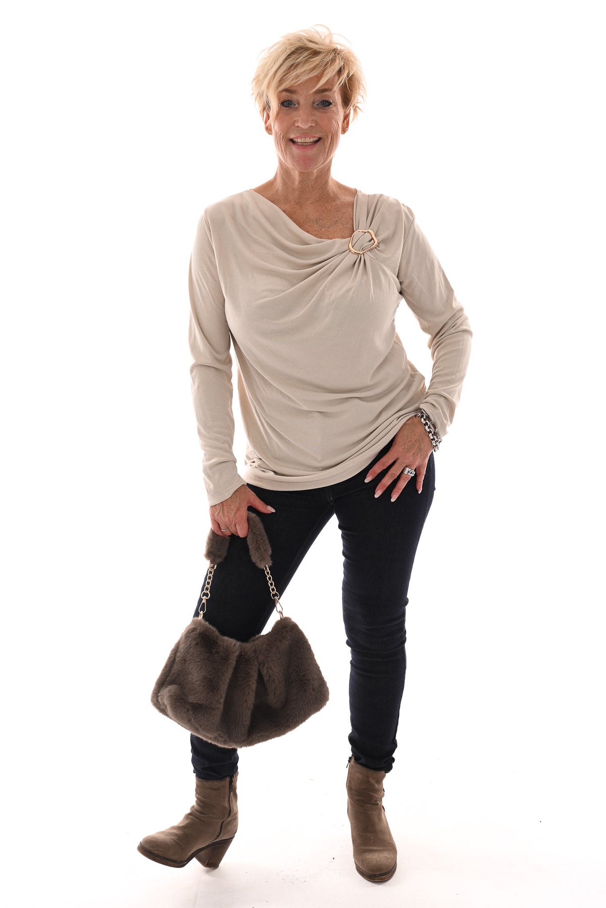 Faux fur schoudertas taupe