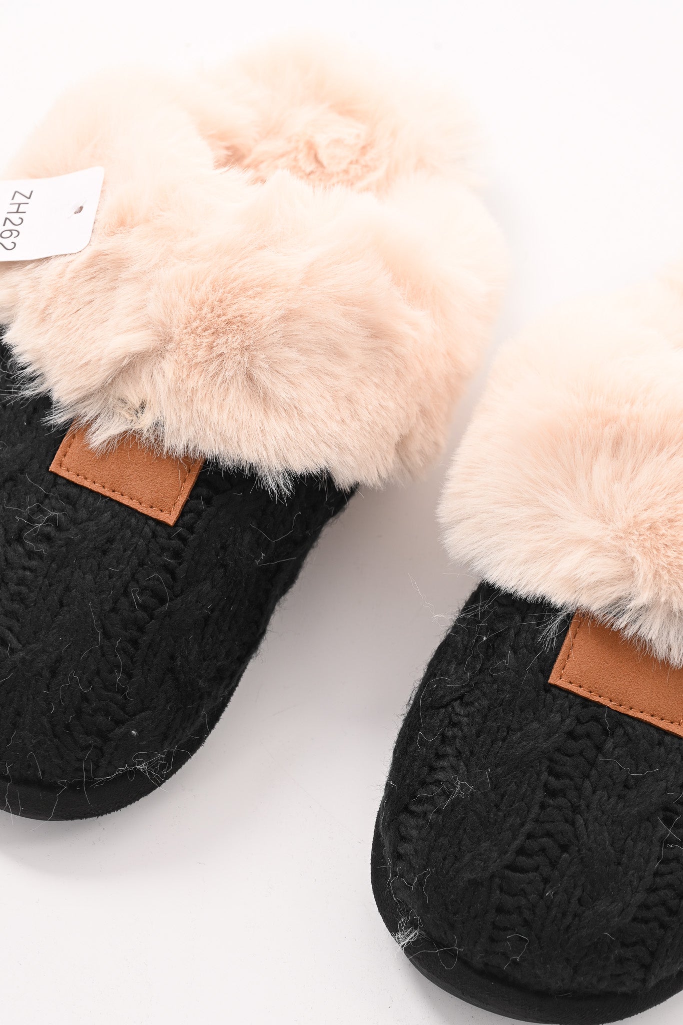 Grof gebreide pantoffels zwart