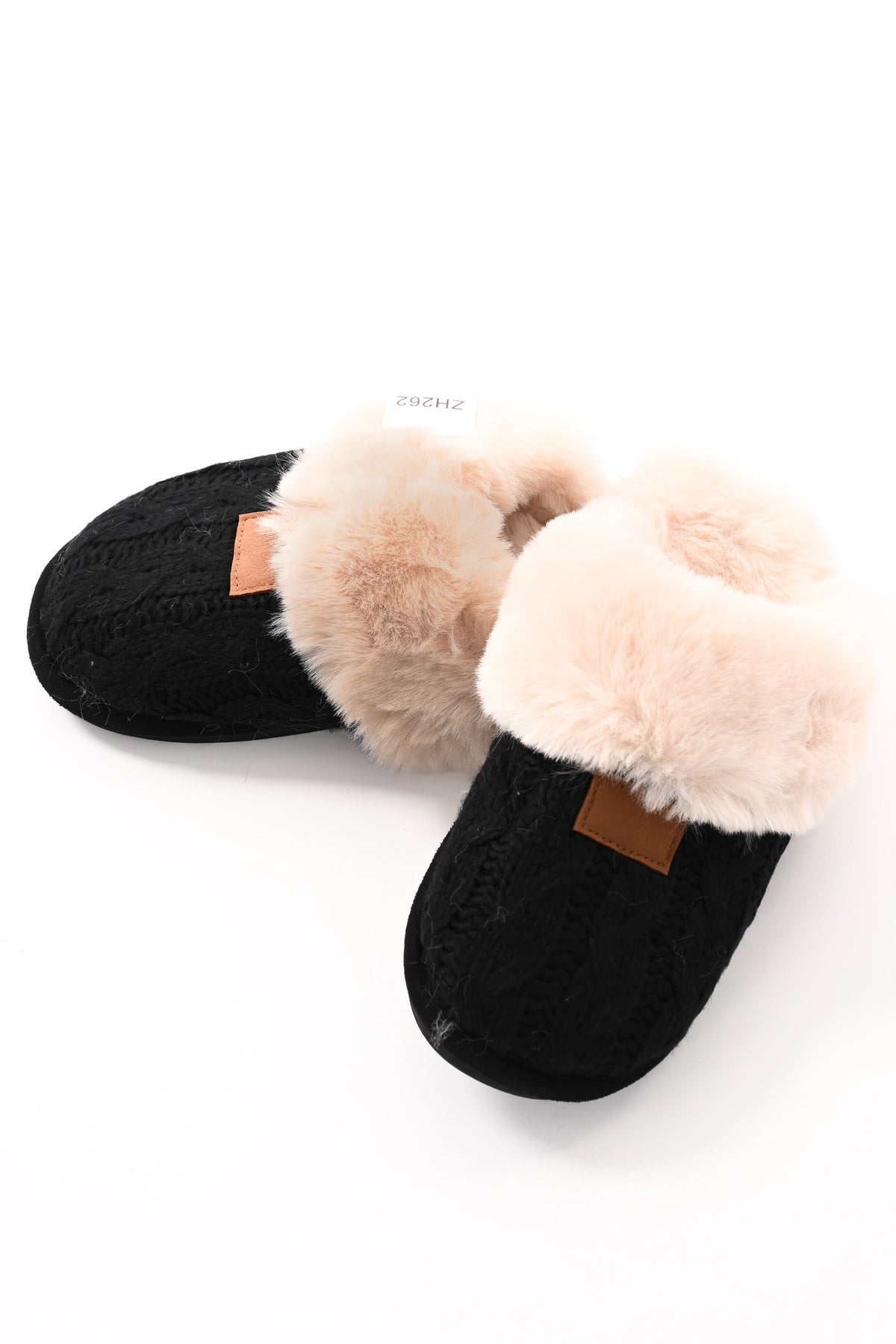 Grof gebreide pantoffels zwart