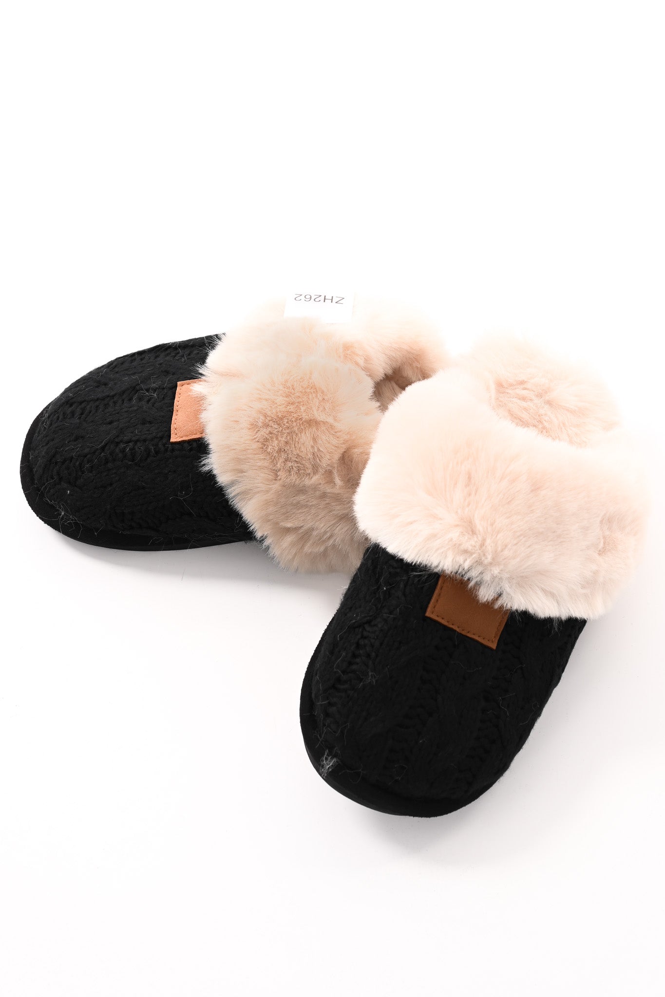 Grof gebreide pantoffels zwart