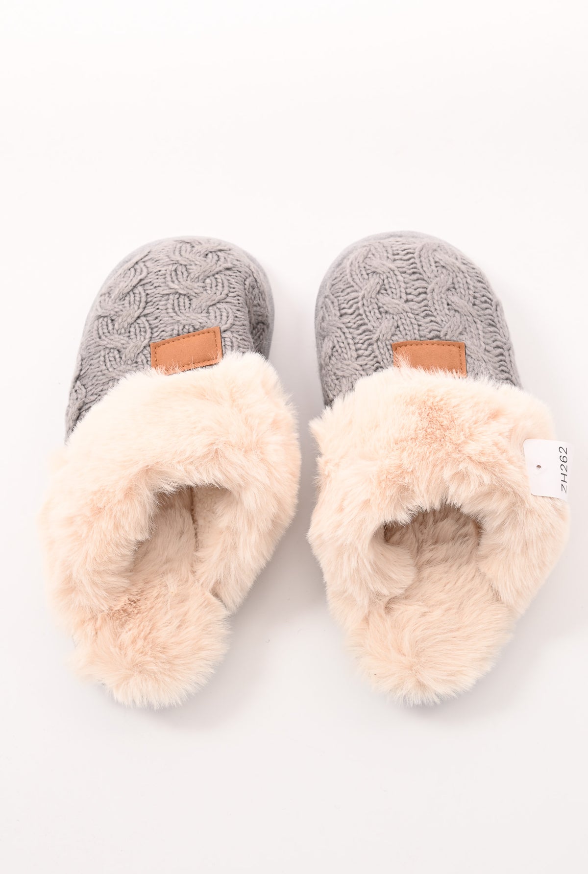 Grof gebreide pantoffels grijs