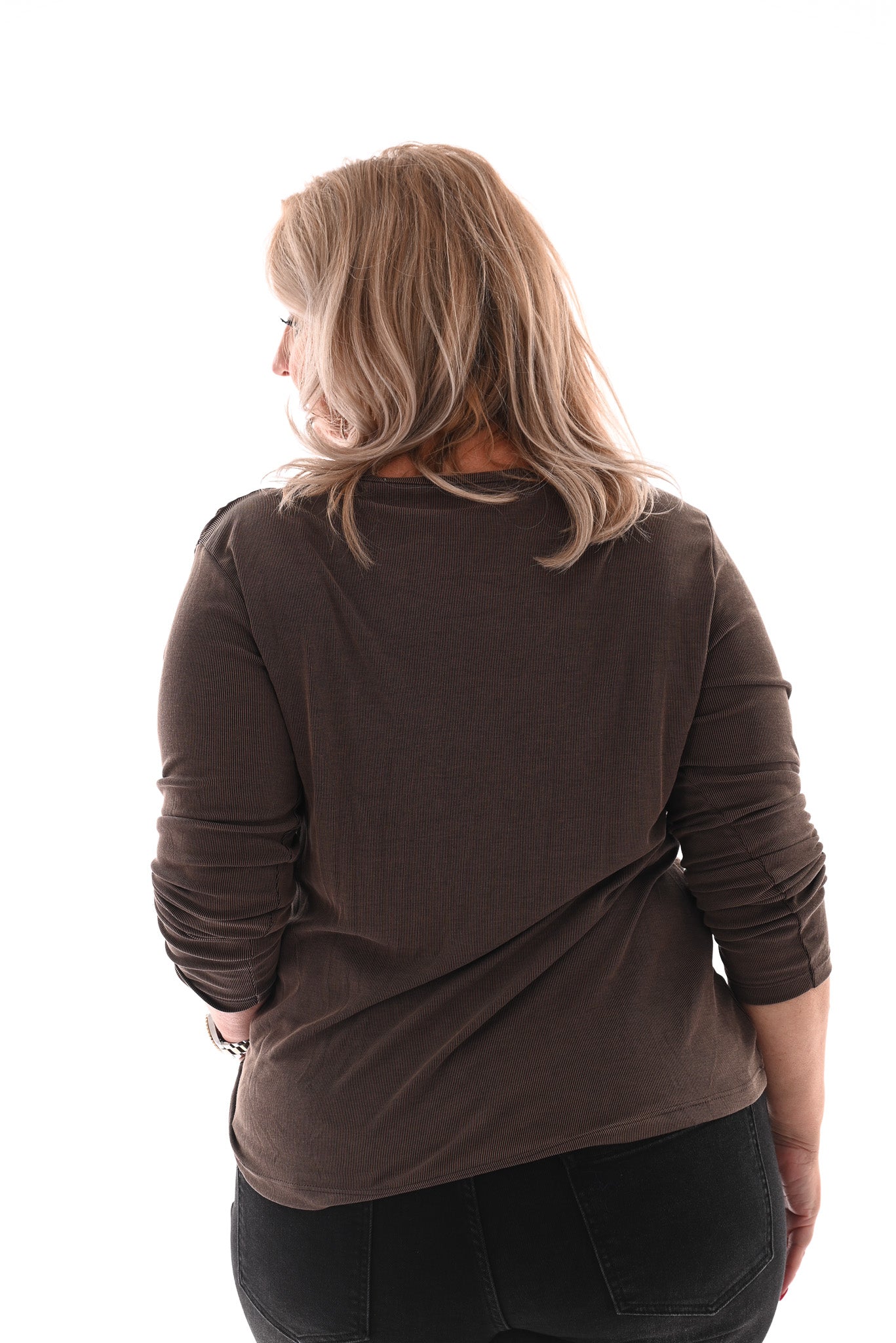 Top rib lange mouwen ring detail bruin