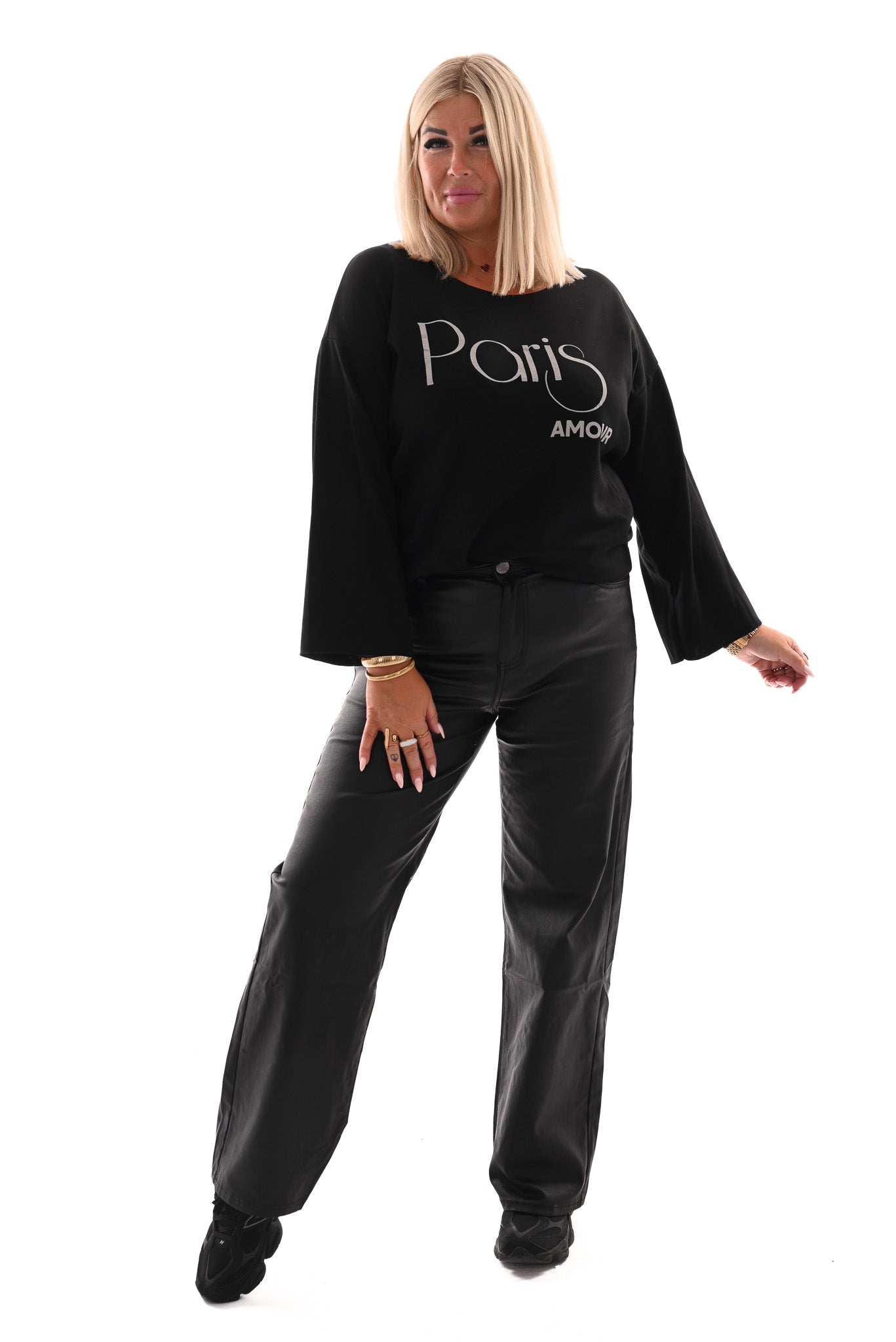 Top lange mouwen paris amour zwart
